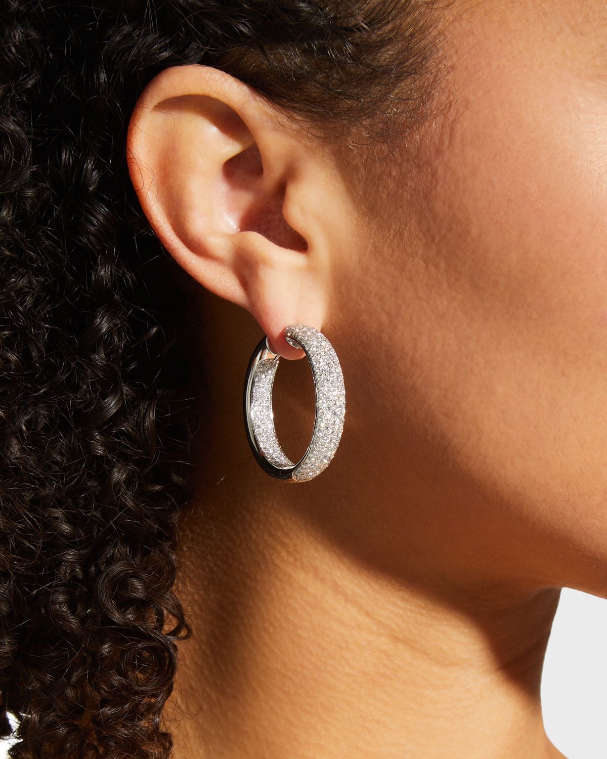 Leo Pizzo White Gold Inside/Out Pave Diamond Medium Hoop Earrings