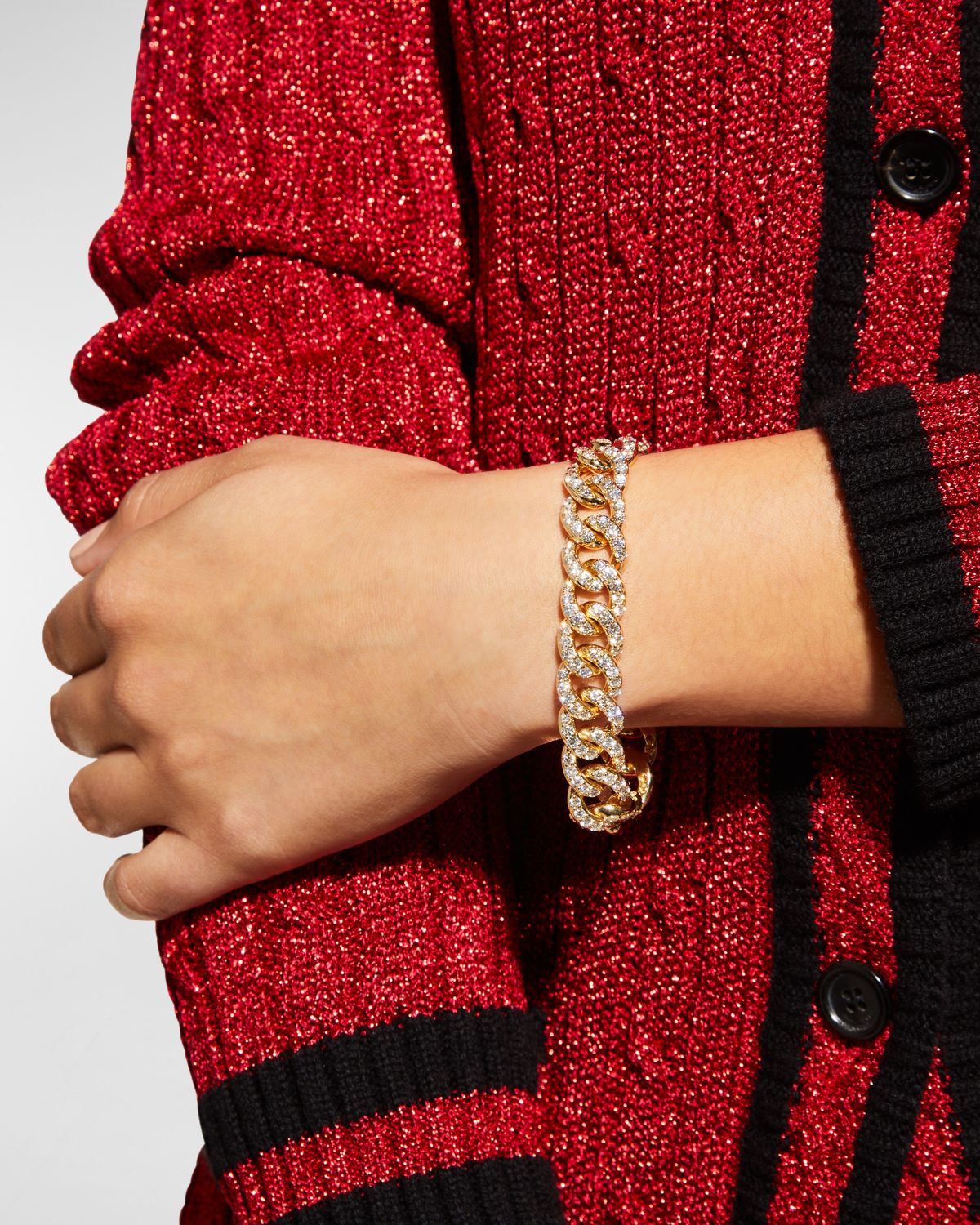 Leo Pizzo Yellow Gold Link Bracelet with Pave Diamonds