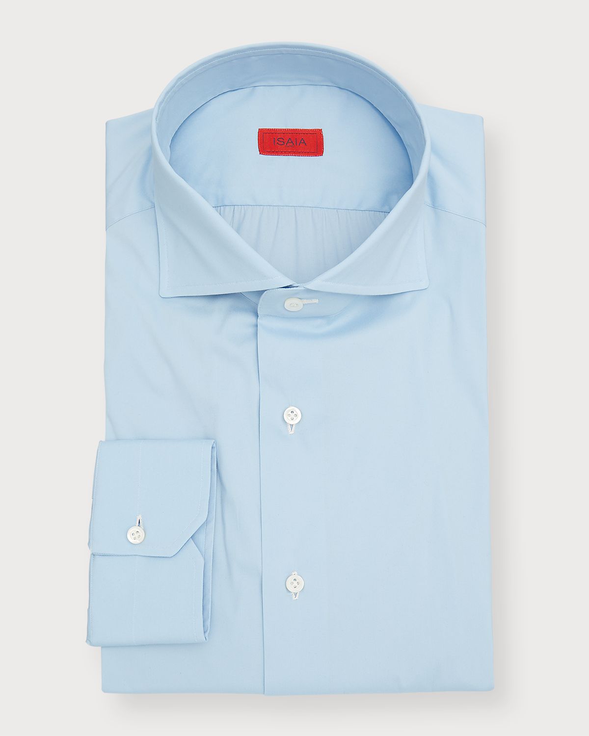 Isaia Men 's Solid Long-Sleeve Cotton Dress Shirt