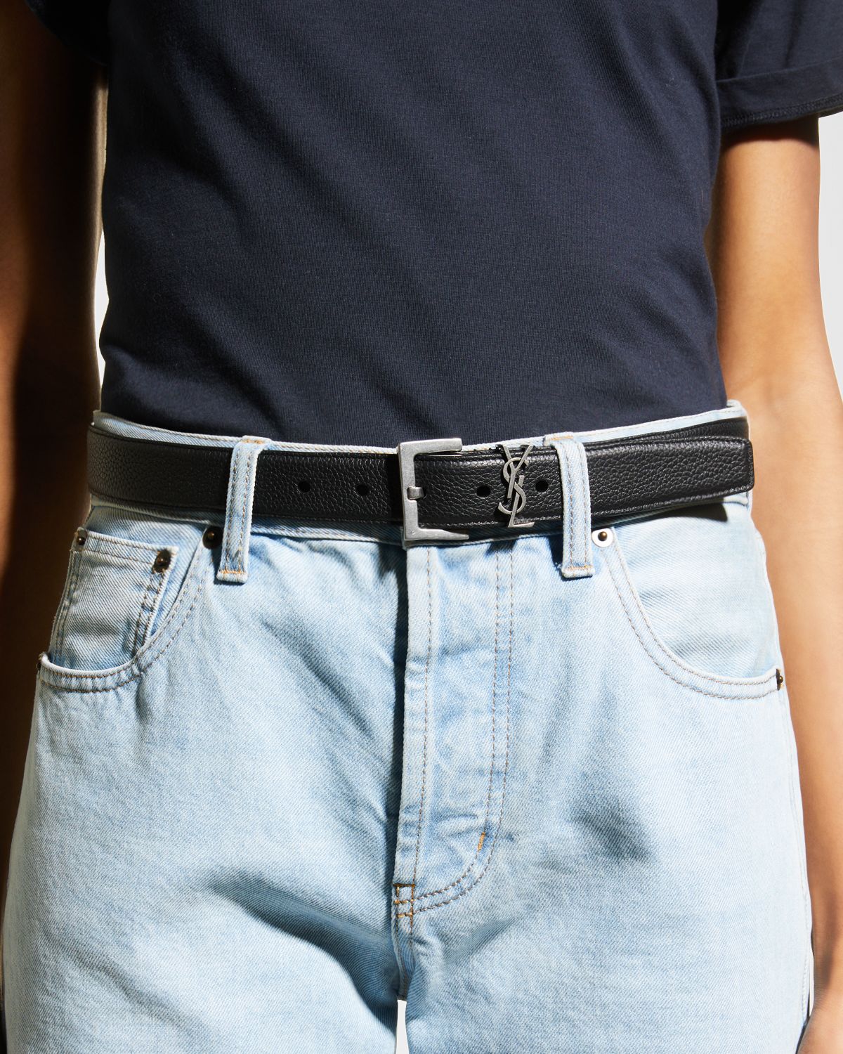 Saint Laurent YSL Grained Leather Belt