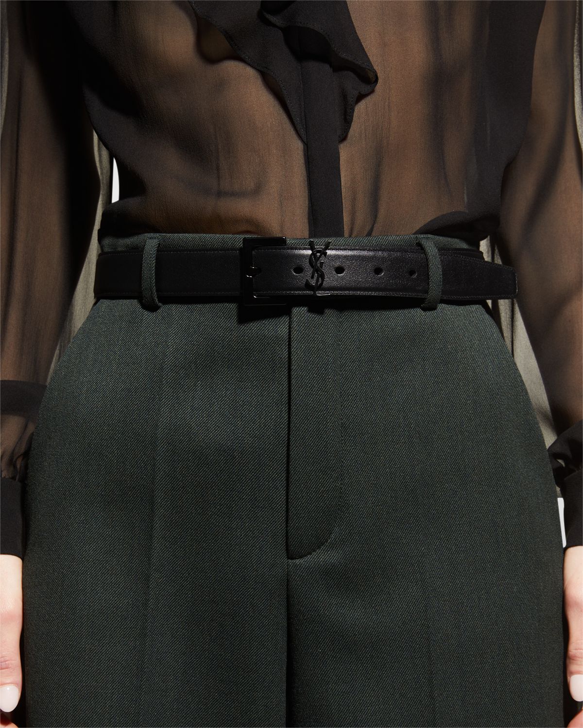 Saint Laurent Tonal YSL Calf Leather Belt - Women's Accessories