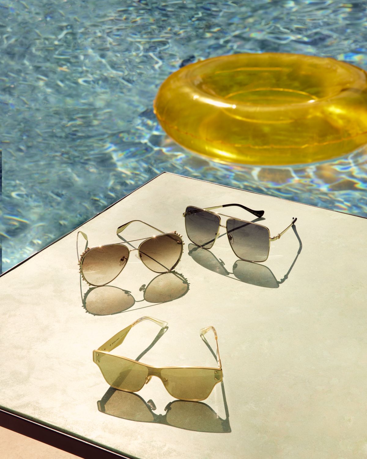 Bottega Veneta Rectangle Monochromatic Metal Sunglasses