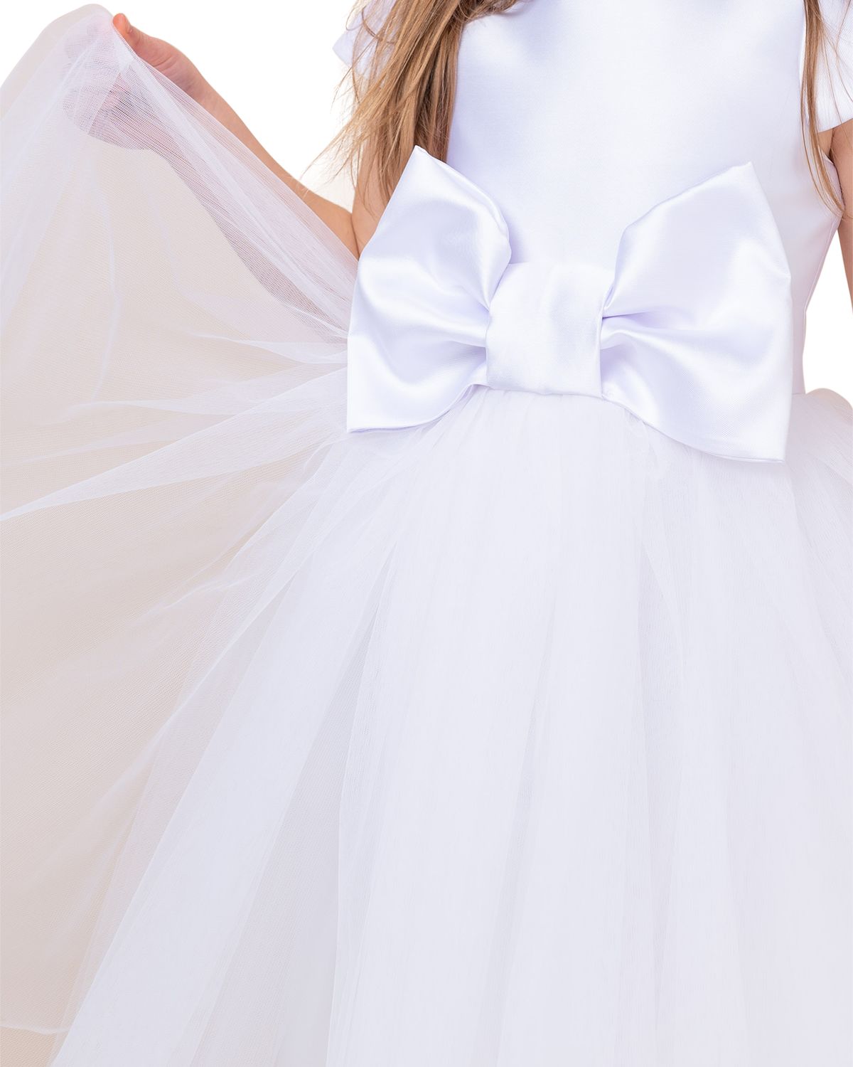 White Label by Zoe Girl 's Elizabeth Satin Bow Tulle Dress, Size 2-12