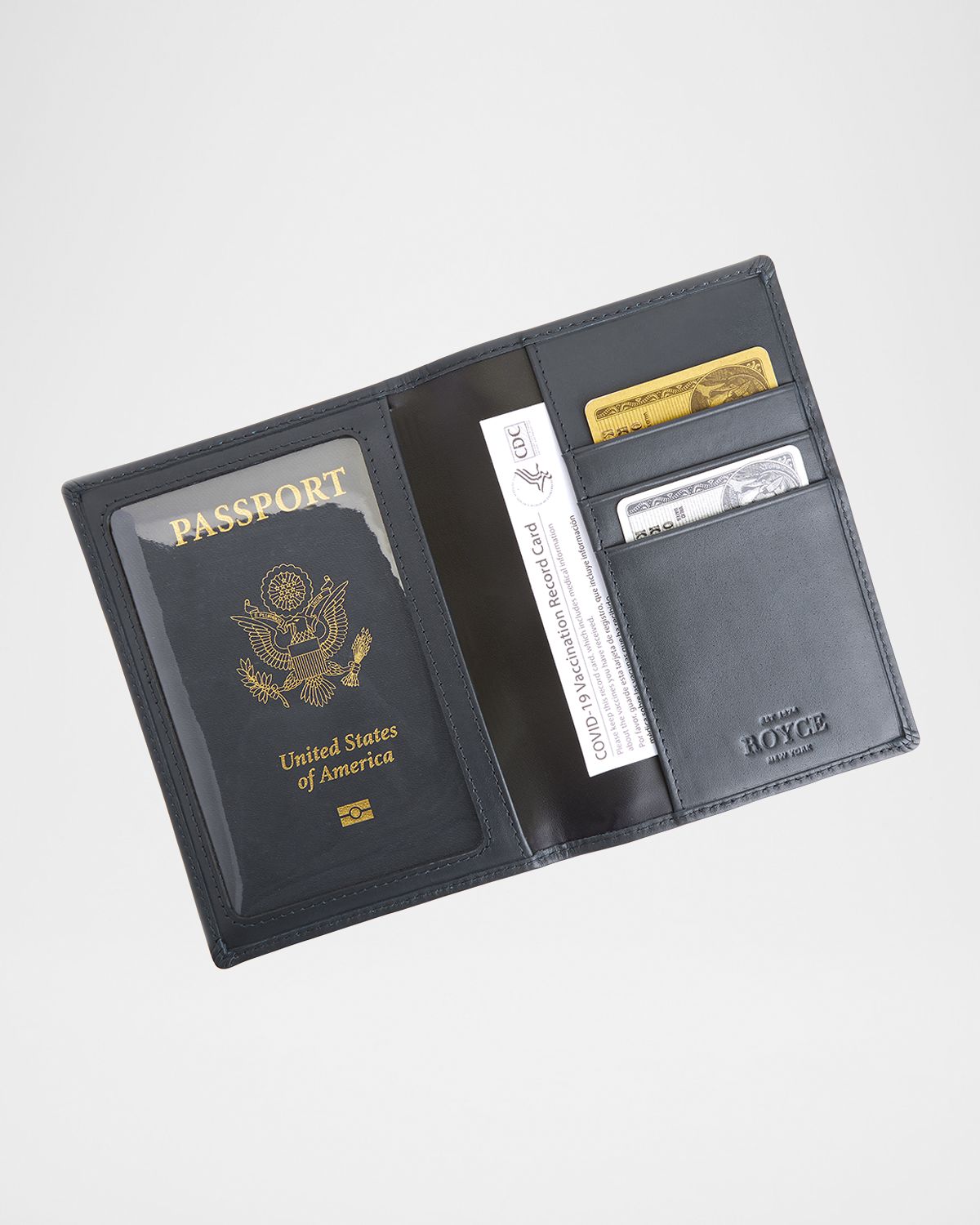 ROYCE New York Personalized Leather RFID-Blocking Passport Wallet with Vaccine Card Pocket