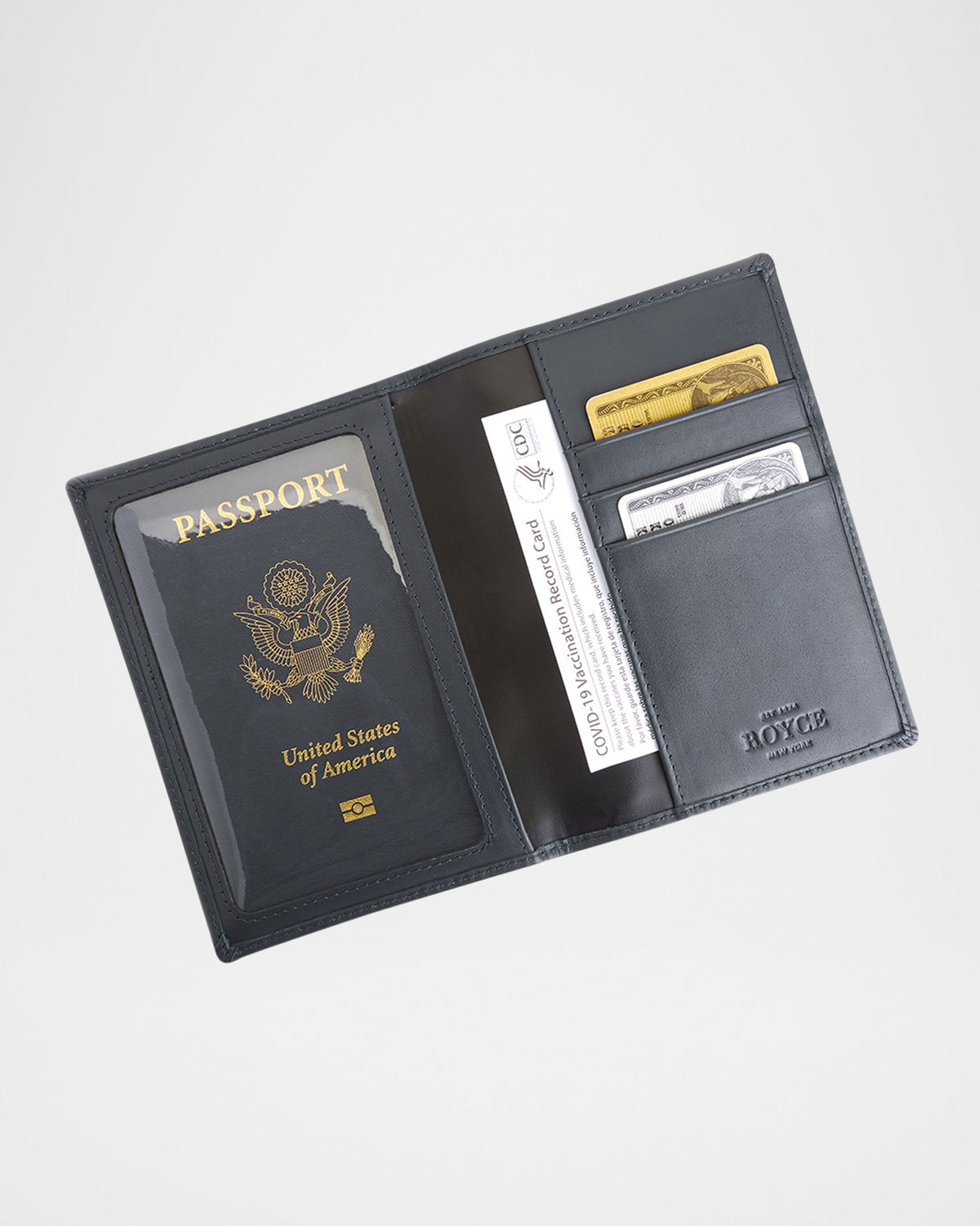 ROYCE New York Personalized Leather RFID-Blocking Passport Wallet with Vaccine Card Pocket