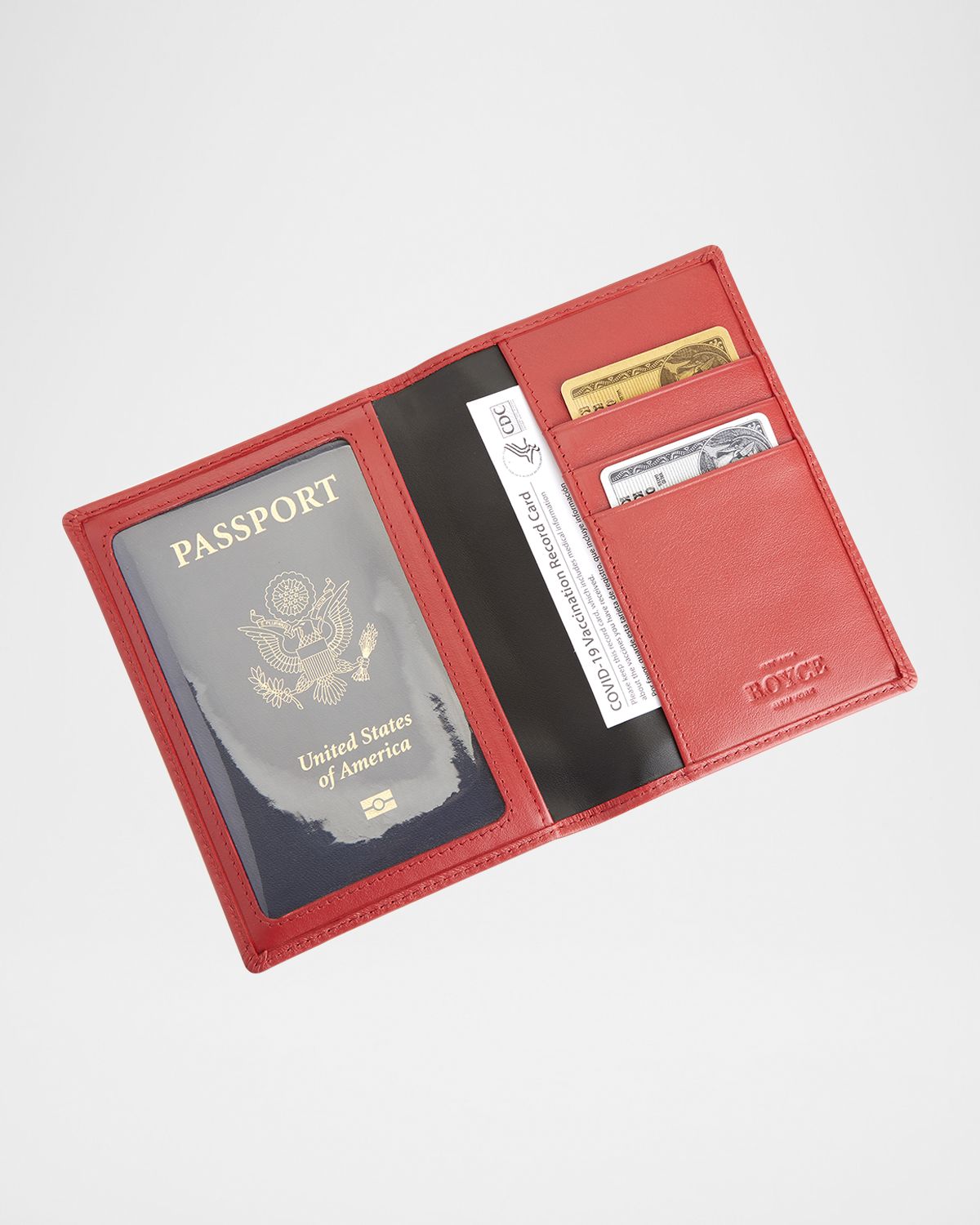 ROYCE New York Personalized Leather RFID-Blocking Passport Wallet with Vaccine Card Pocket