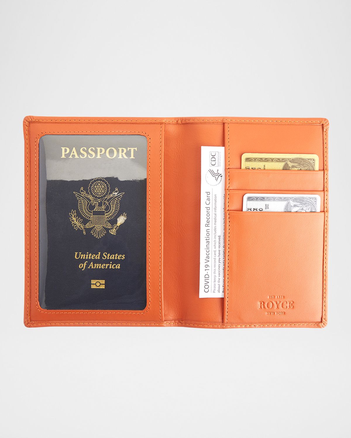 ROYCE New York Personalized Leather RFID-Blocking Passport Wallet with Vaccine Card Pocket