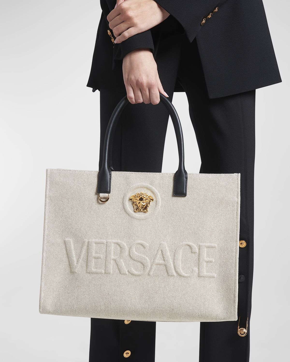 Versace La Medusa Logo Canvas Tote Bag