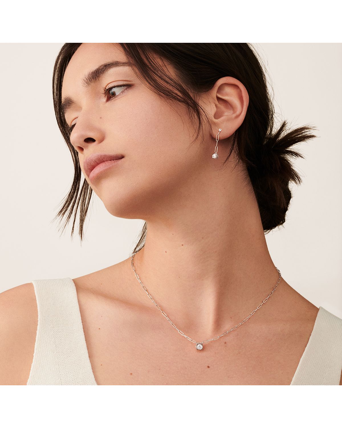 DINH VAN White Gold Le Cube Large Diamond Pendant Necklace
