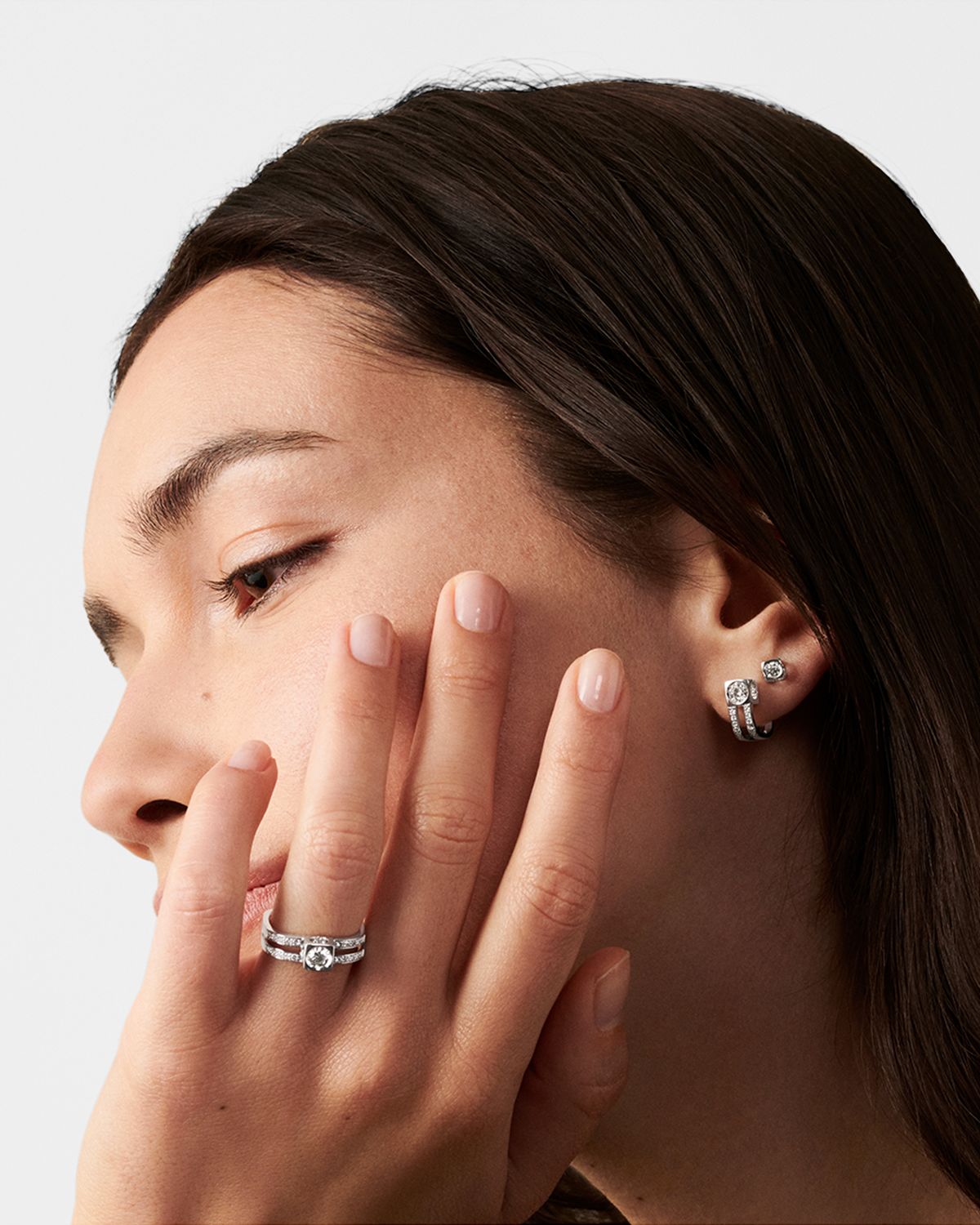 DINH VAN White Gold Le Cube Large Diamond Stud Earrings