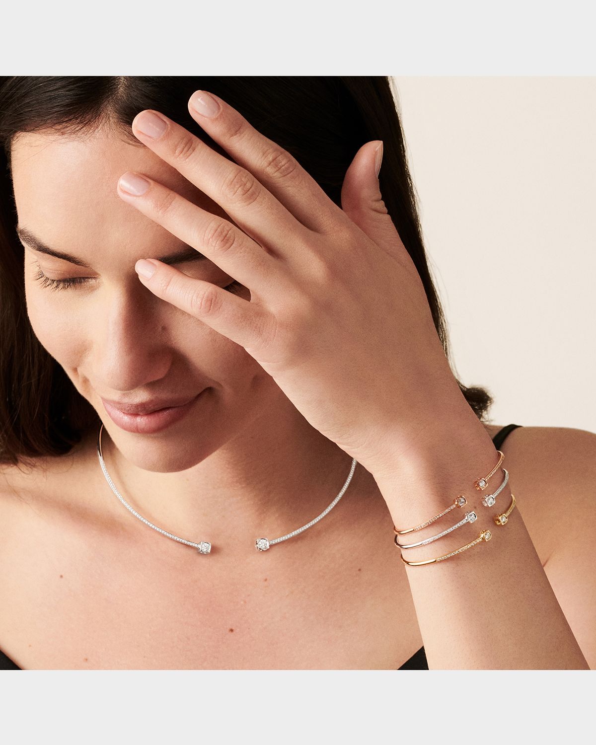 DINH VAN White Gold Le Cube Medium Diamond Accent Cuff Bracelet