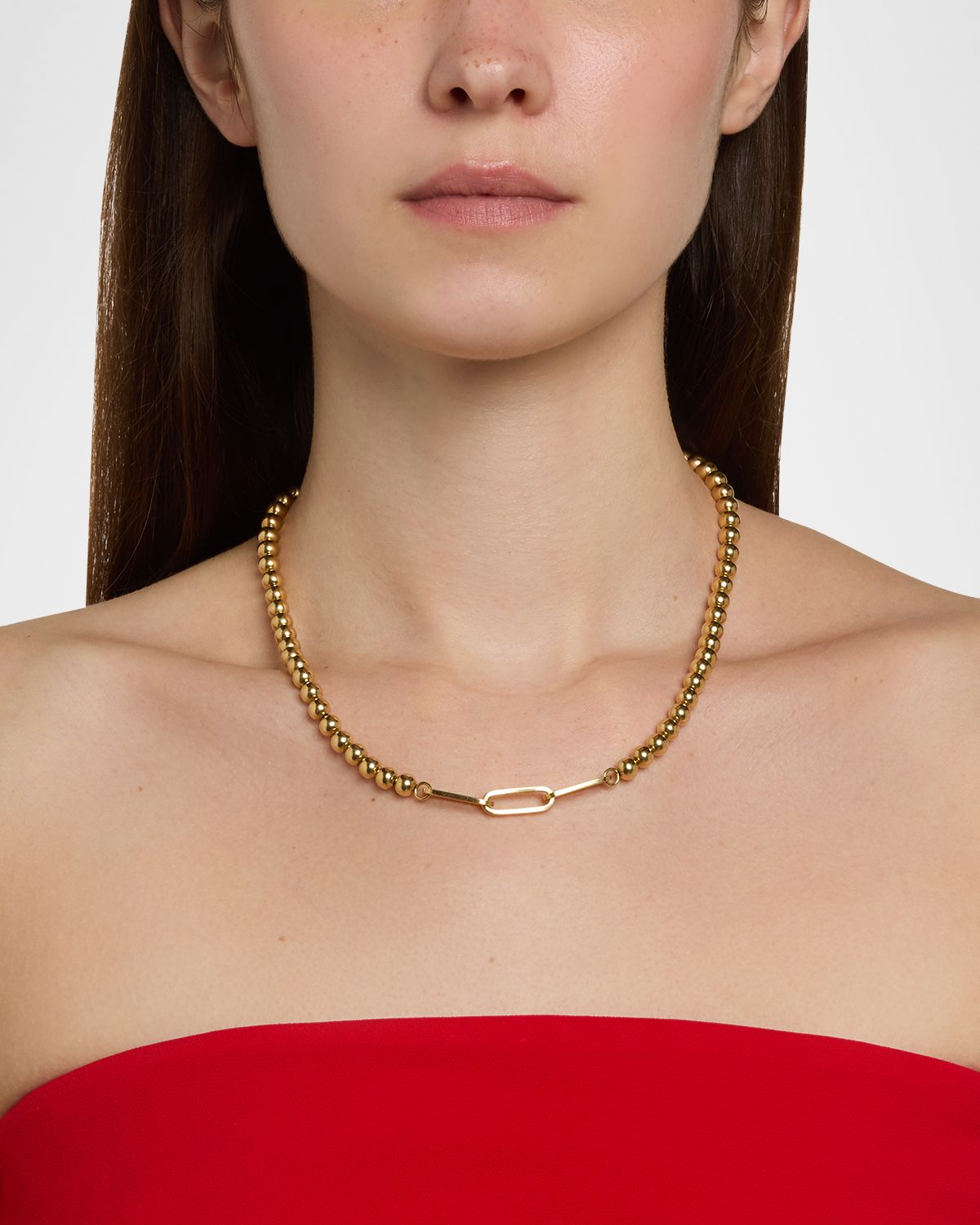 Fern Freeman Jewelry Yellow Gold Ball Chain and Triple Paper Clip Link Necklace