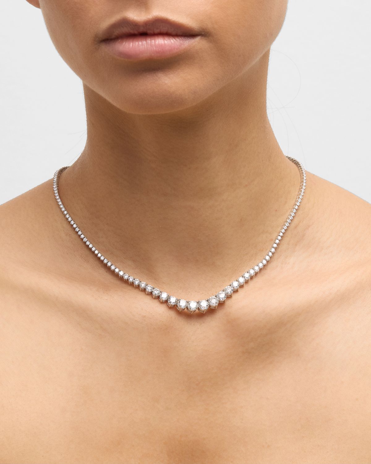 Neiman Marcus Diamonds 18k White Gold Graduated Diamond Necklace, 17"L, 12.2tcw