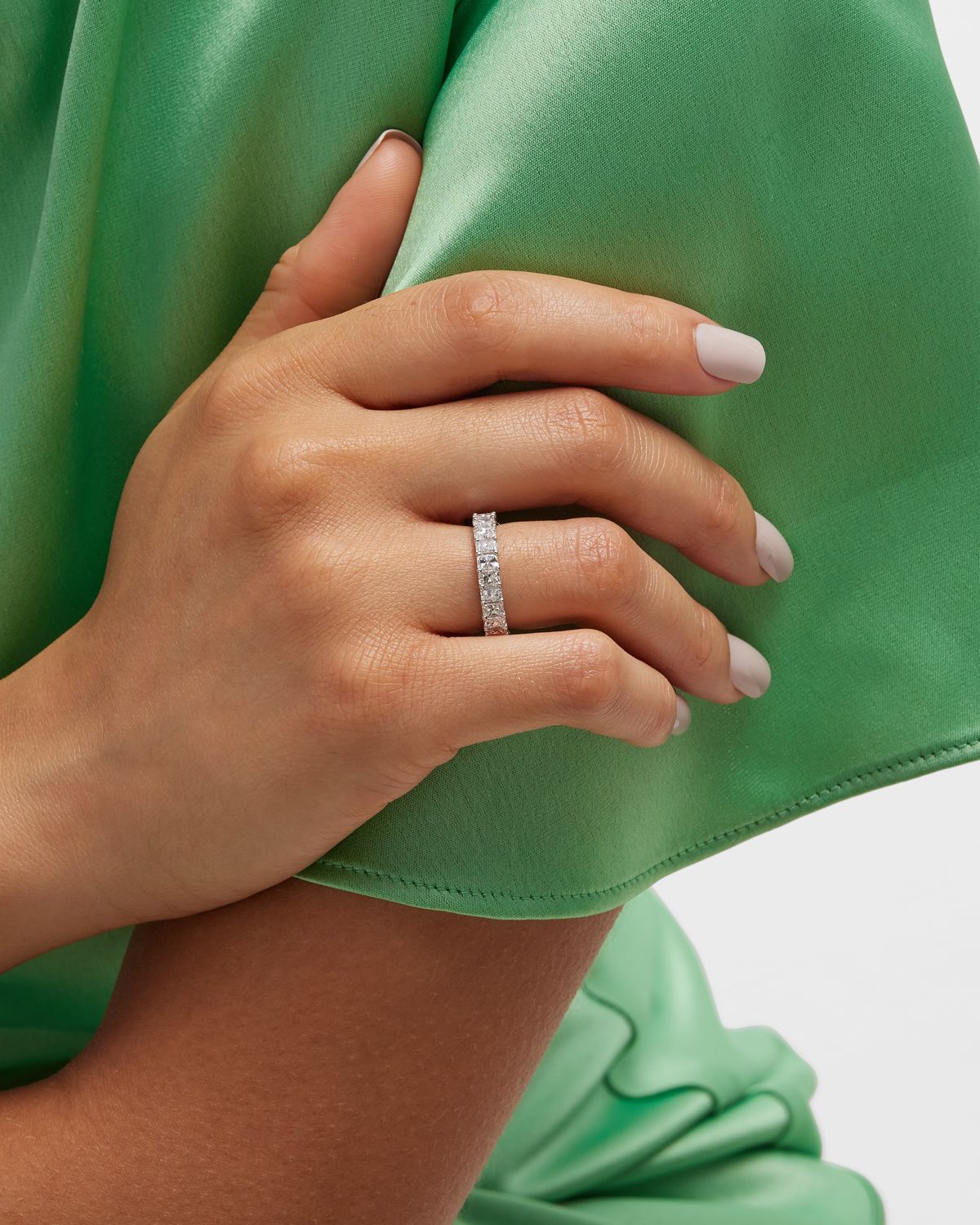 Neiman Marcus Diamonds Platinum Radiant Diamond Eternity Band, Size 6.75, 4.08tcw