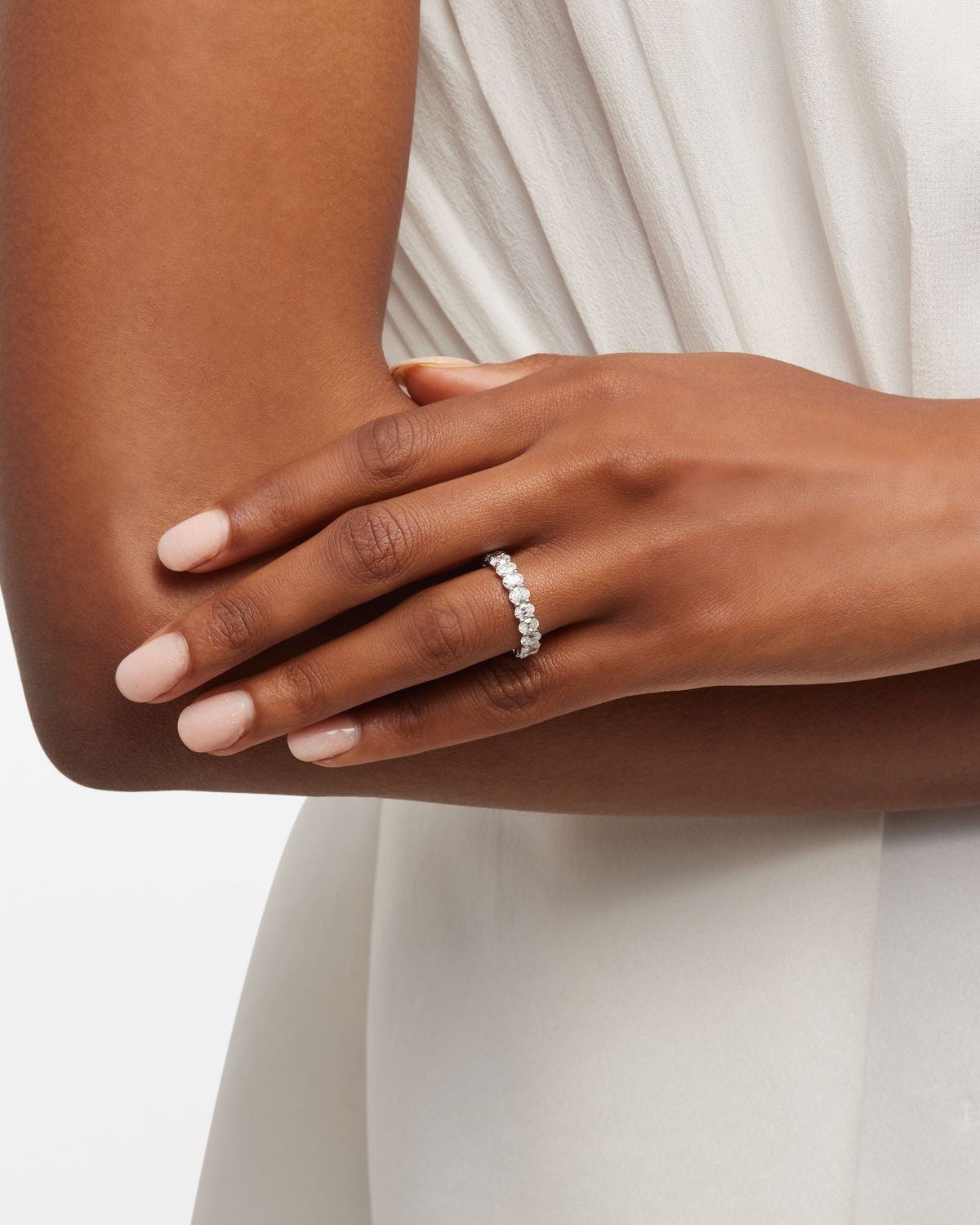 Neiman Marcus Diamonds Platinum Oval FG/VS Diamond Eternity Band, Size 6, 3.2tcw