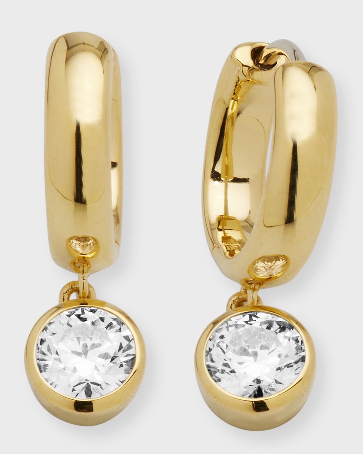 Neiman Marcus Diamonds 18K Yellow Gold Bezel Diamond Huggie Earrings, 1.00tcw, 0.8"L / 0.3"W