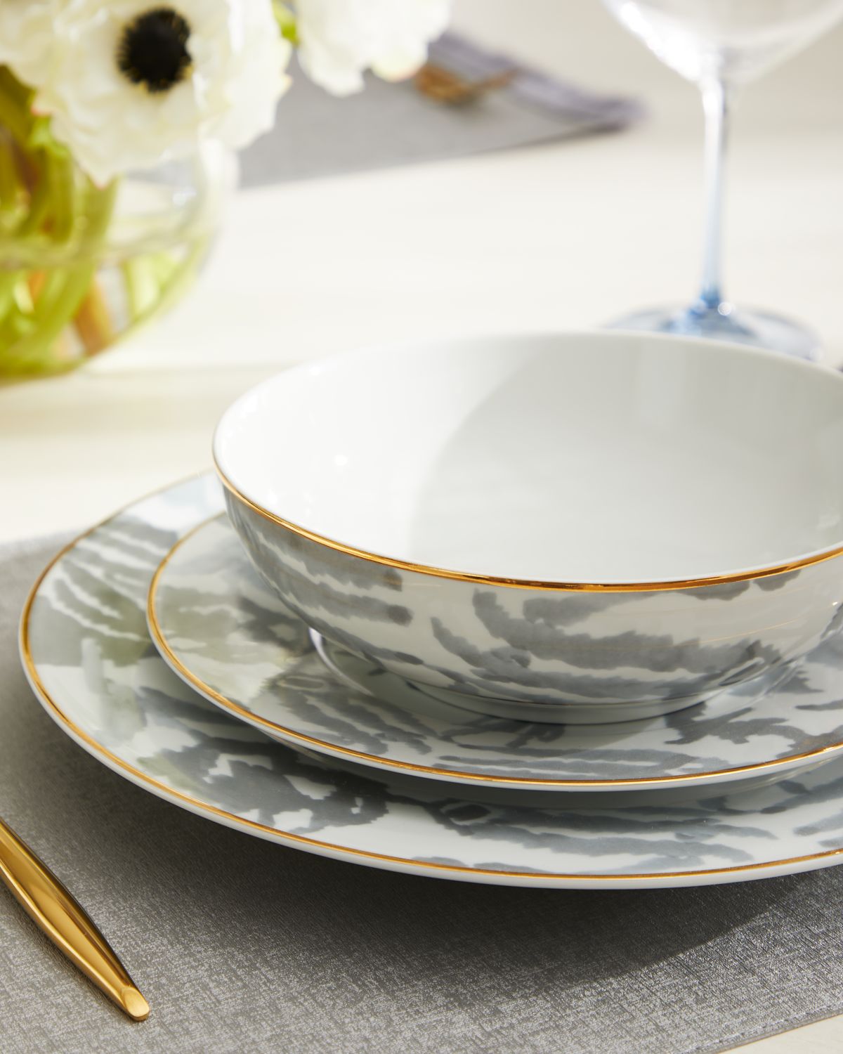 Neiman Marcus 12-Piece Seaport Grey Dinnerware Set