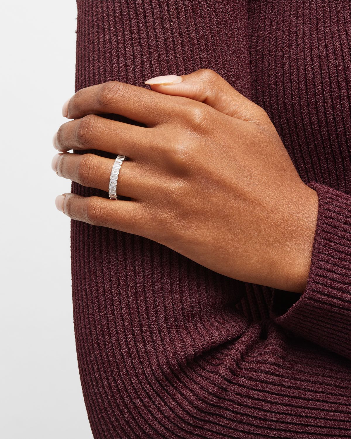 Neiman Marcus Diamonds Platinum Emerald-Cut FG/VS Diamond Eternity Band, Size 6.75, 3.62tcw