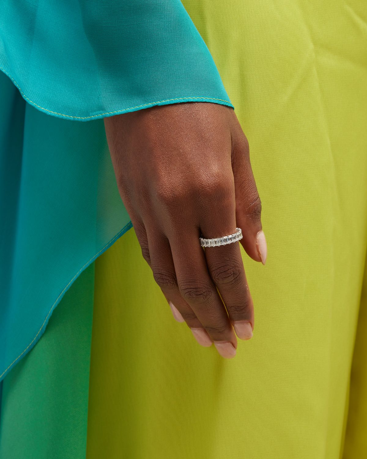 Neiman Marcus Diamonds Platinum Emerald-Cut FG/VS Diamond Eternity Band, Size 6.25, 4.0tcw