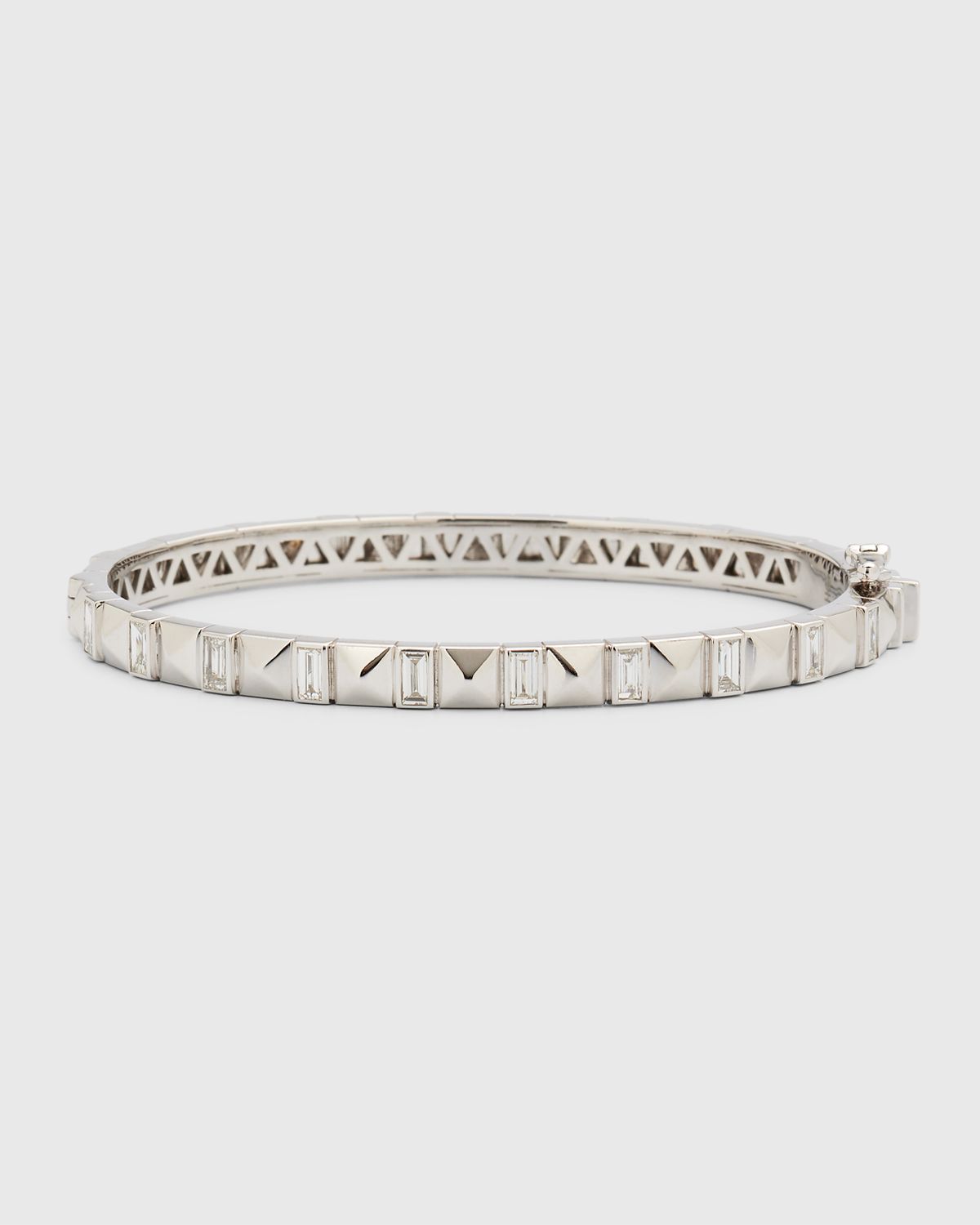 Harwell Godfrey 18K White Gold Baguette Diamond Pyramid Bangle, Size 17cm