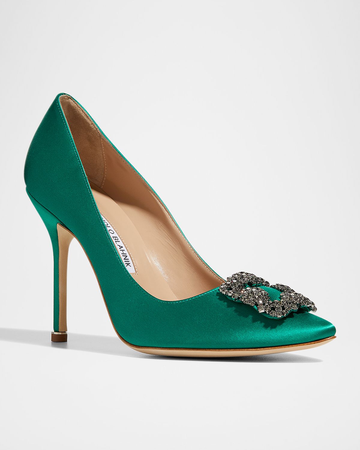 Manolo Blahnik Hangisi Satin Crystal-Buckle Pumps