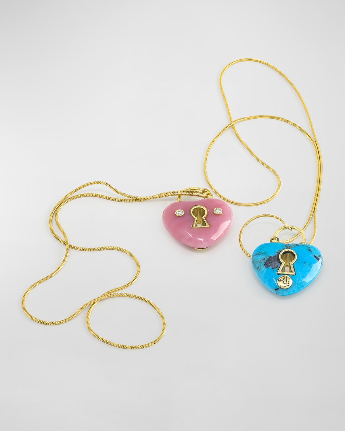 Jenna Blake Yellow Gold Turquoise Heart Charm with Keyhole and 2 White Diamonds