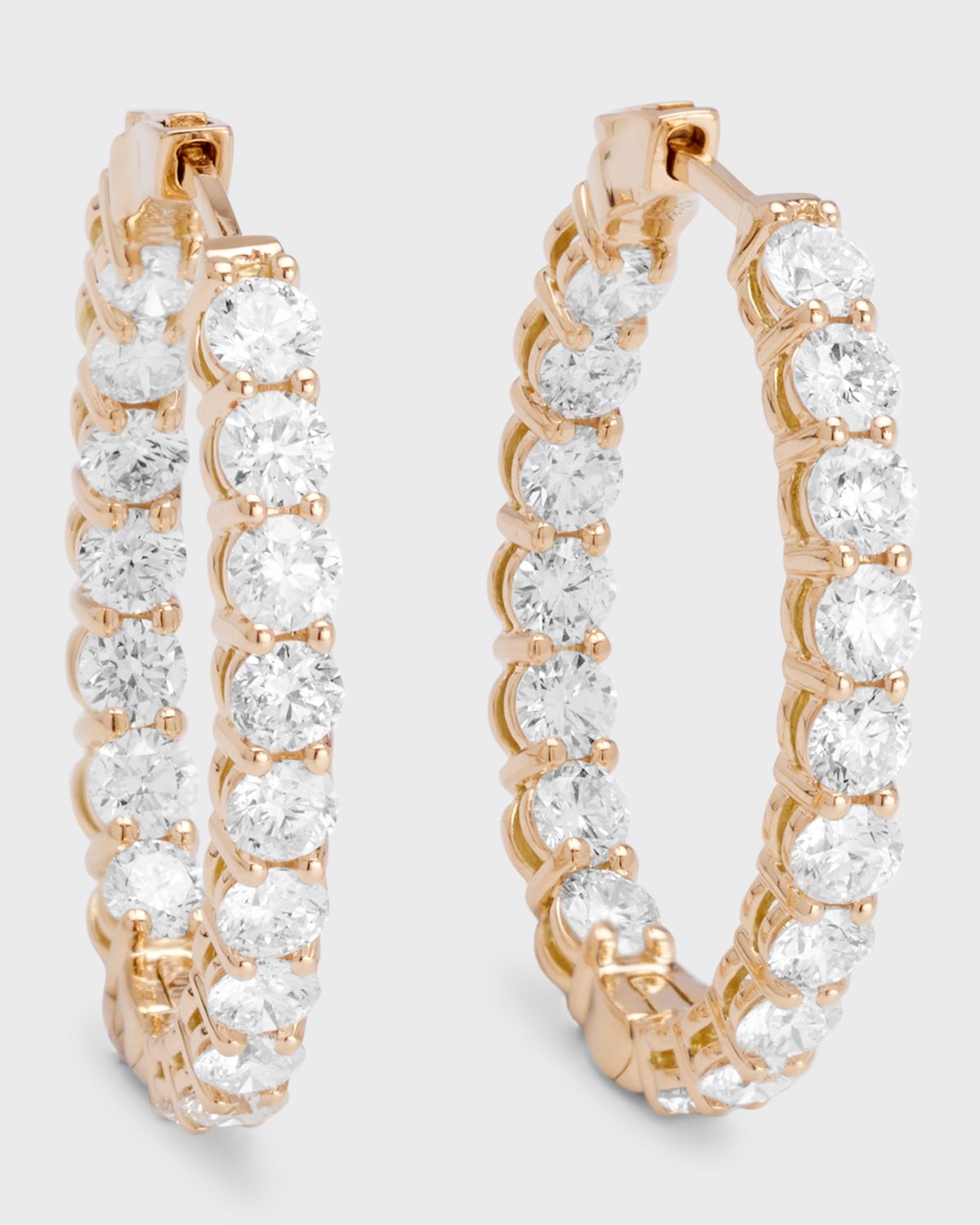 Neiman Marcus Diamonds 18K Yellow Gold Diamond Oval Hoop Earrings, 5.1tcw, 1"L