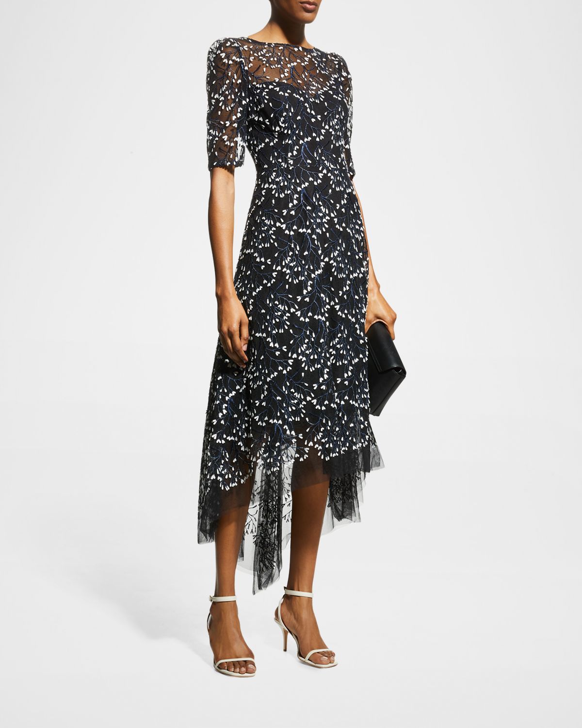 Rickie Freeman for Teri Jon 3D Lace High-Low Cocktail Dress