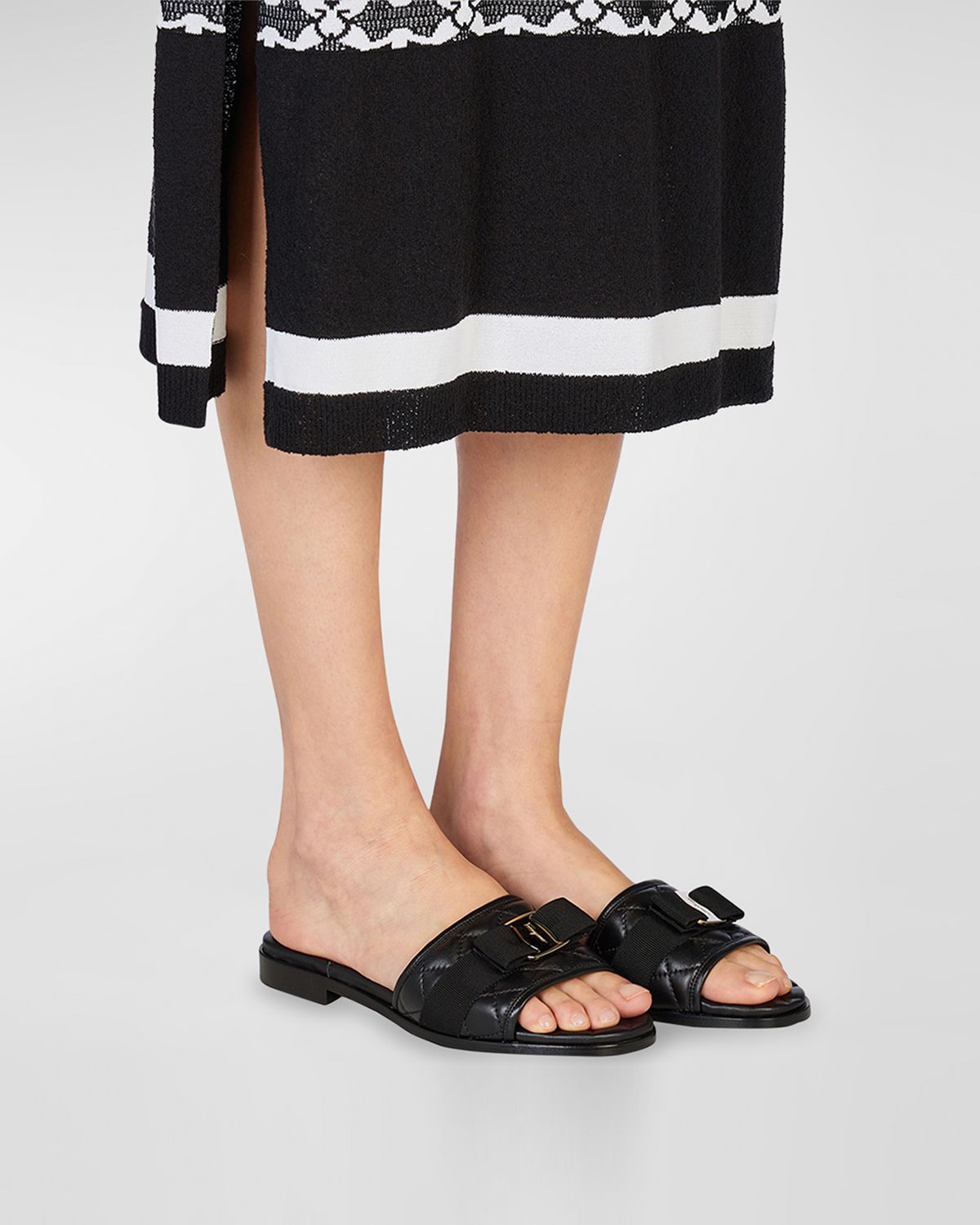 Ferragamo Quilted Lambskin Bow Flat Sandals