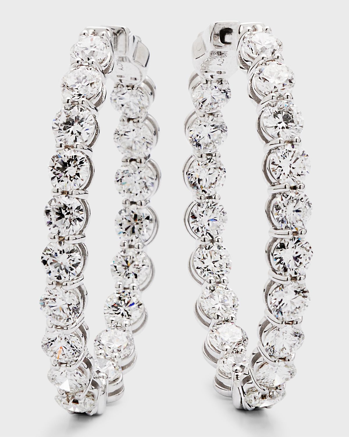 Neiman Marcus Diamonds 18K White Gold Diamond Oval Hoop Earrings, 9.18tcw, 10.3"L