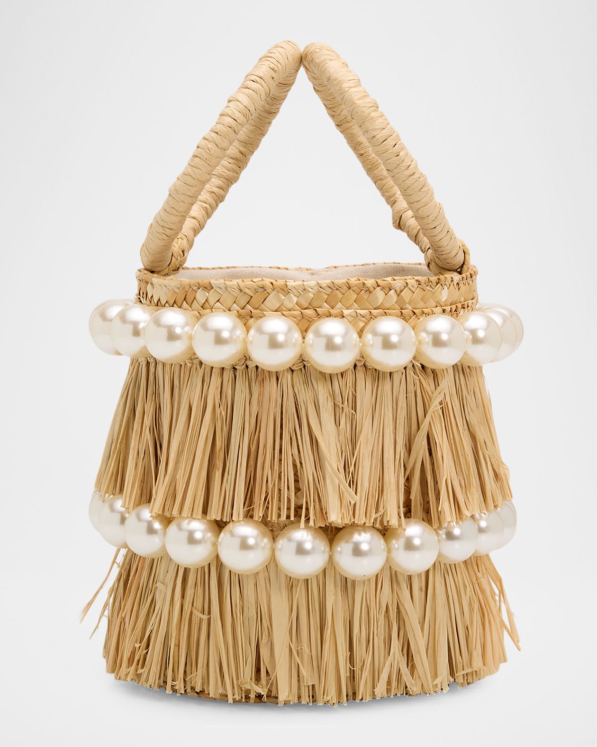 BTB Los Angeles Liv Straw Pearly Bucket Tote Bag