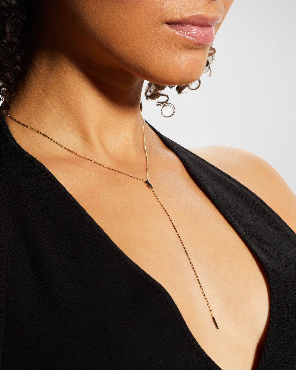 LANA Petite Malibu Gold Tag Lariat Necklace