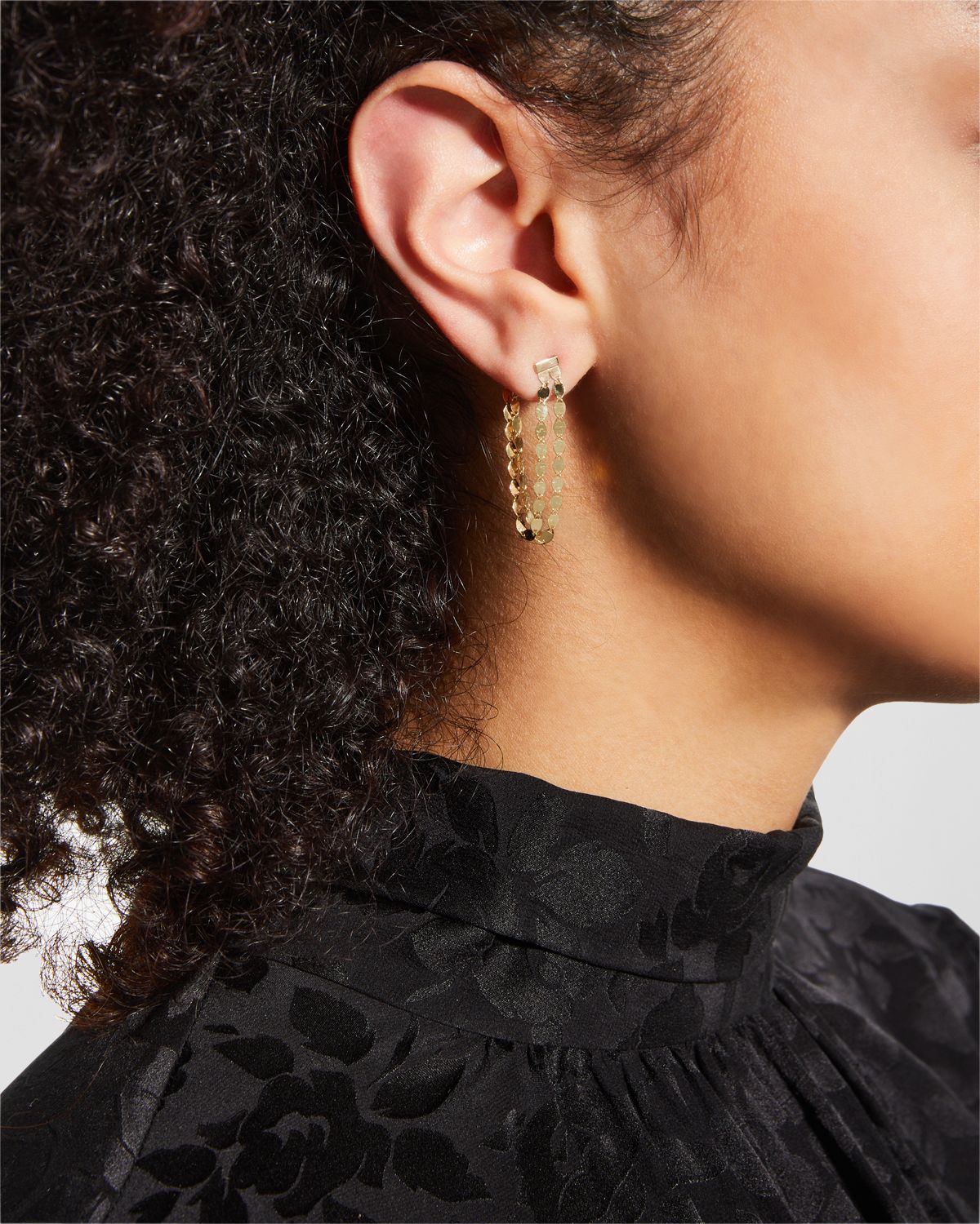 LANA Petite Nude Fringe Linear Front and Back Earrings