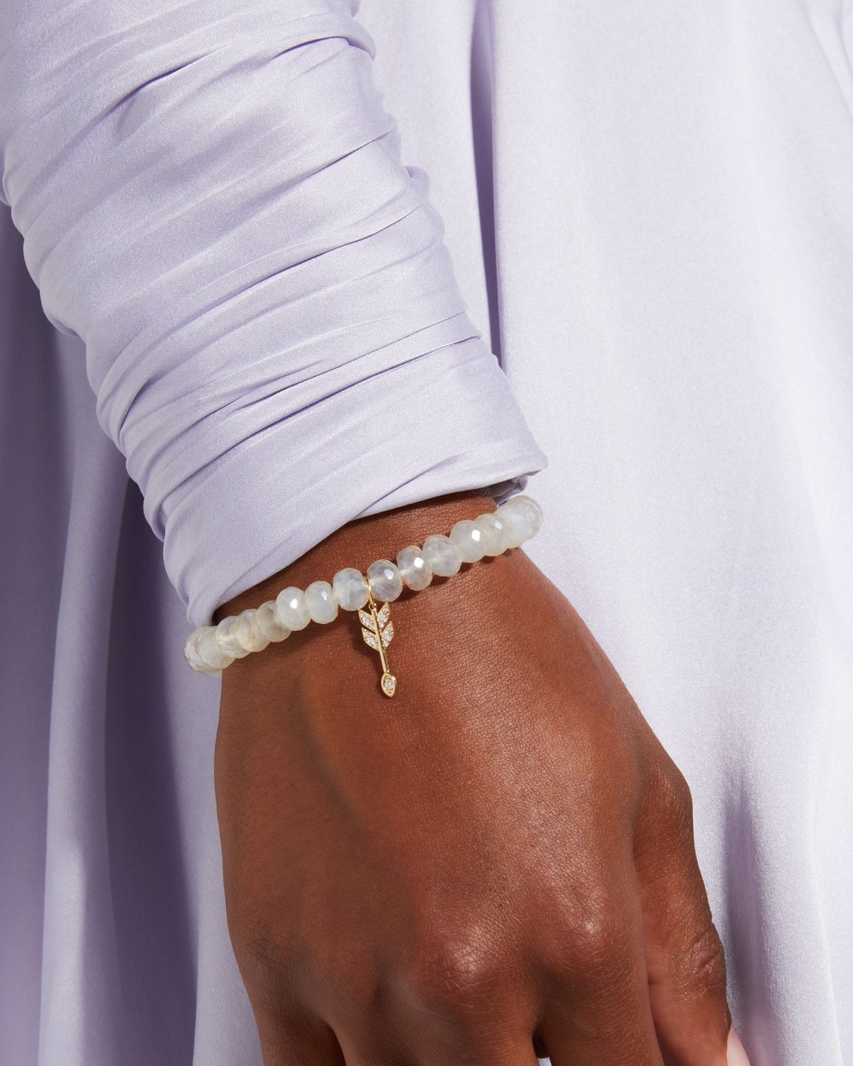 Sydney Evan Yellow Gold 8mm Champagne Chalcedony Rondelle Bracelet with Marquise Arrow Charm