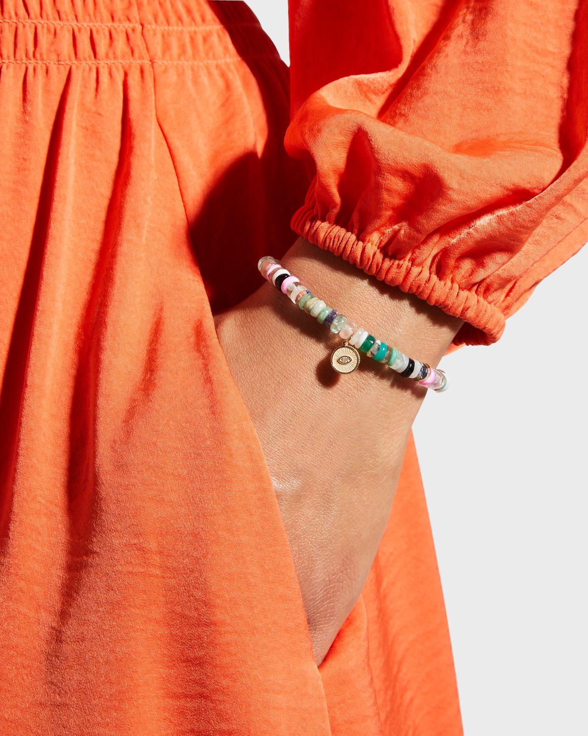 Sydney Evan 6mm Rainbow Heishi Bracelet with Marquise Eye Coin Charm