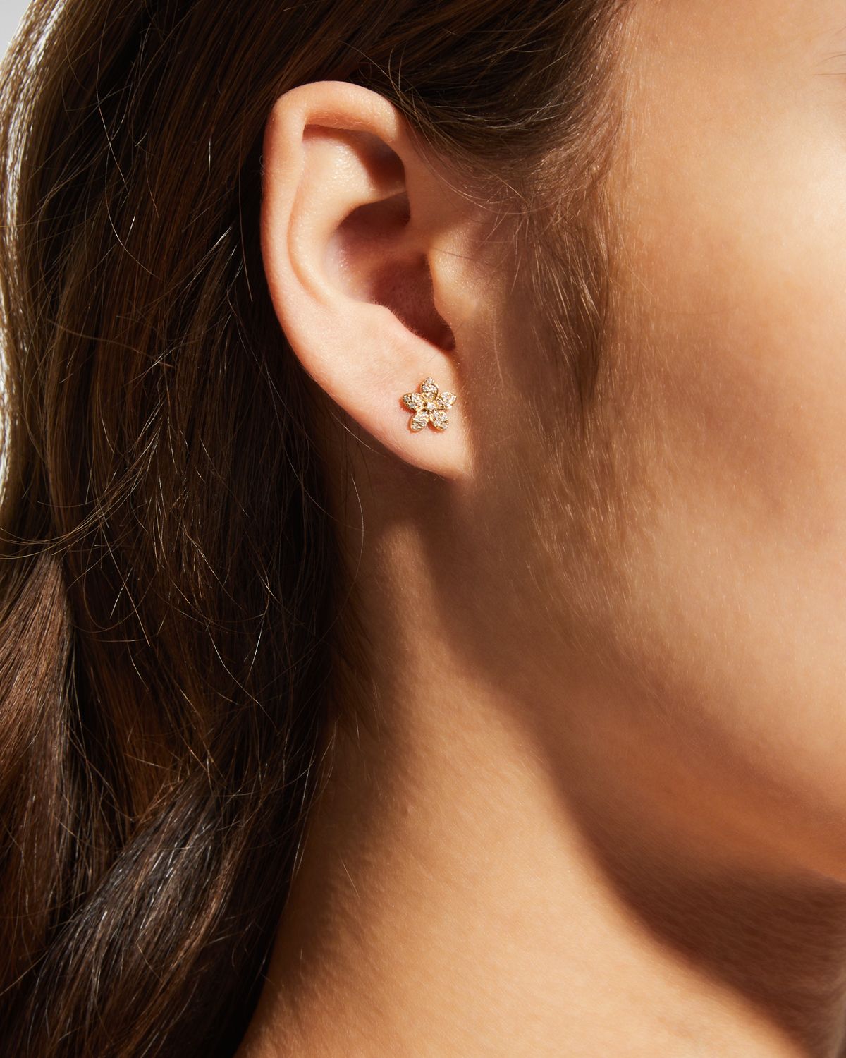 Sydney Evan Yellow Gold Plumeria Diamond Flower Stud Earring, Single
