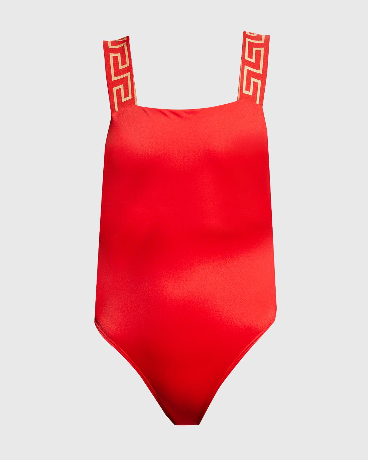 Versace Square-Neck Greca-Strap One-Piece Swimsuit