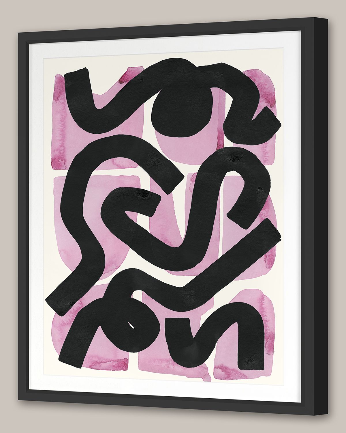 Grand Image Home Pink And Black Squiggle ' Framed Wall Art