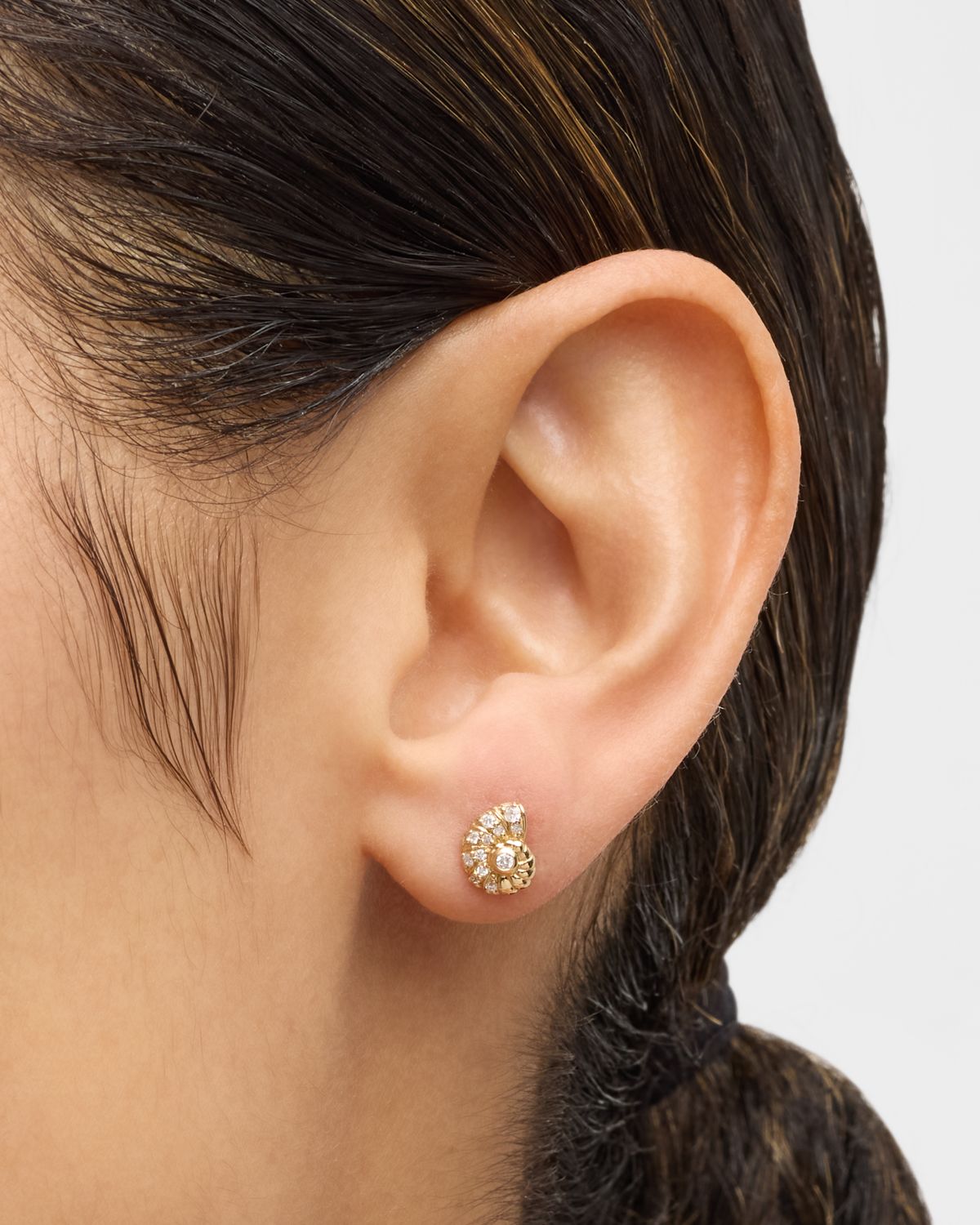 Sydney Evan 14k Yellow Gold Nautilus Shell Stud Earrings With Diamonds