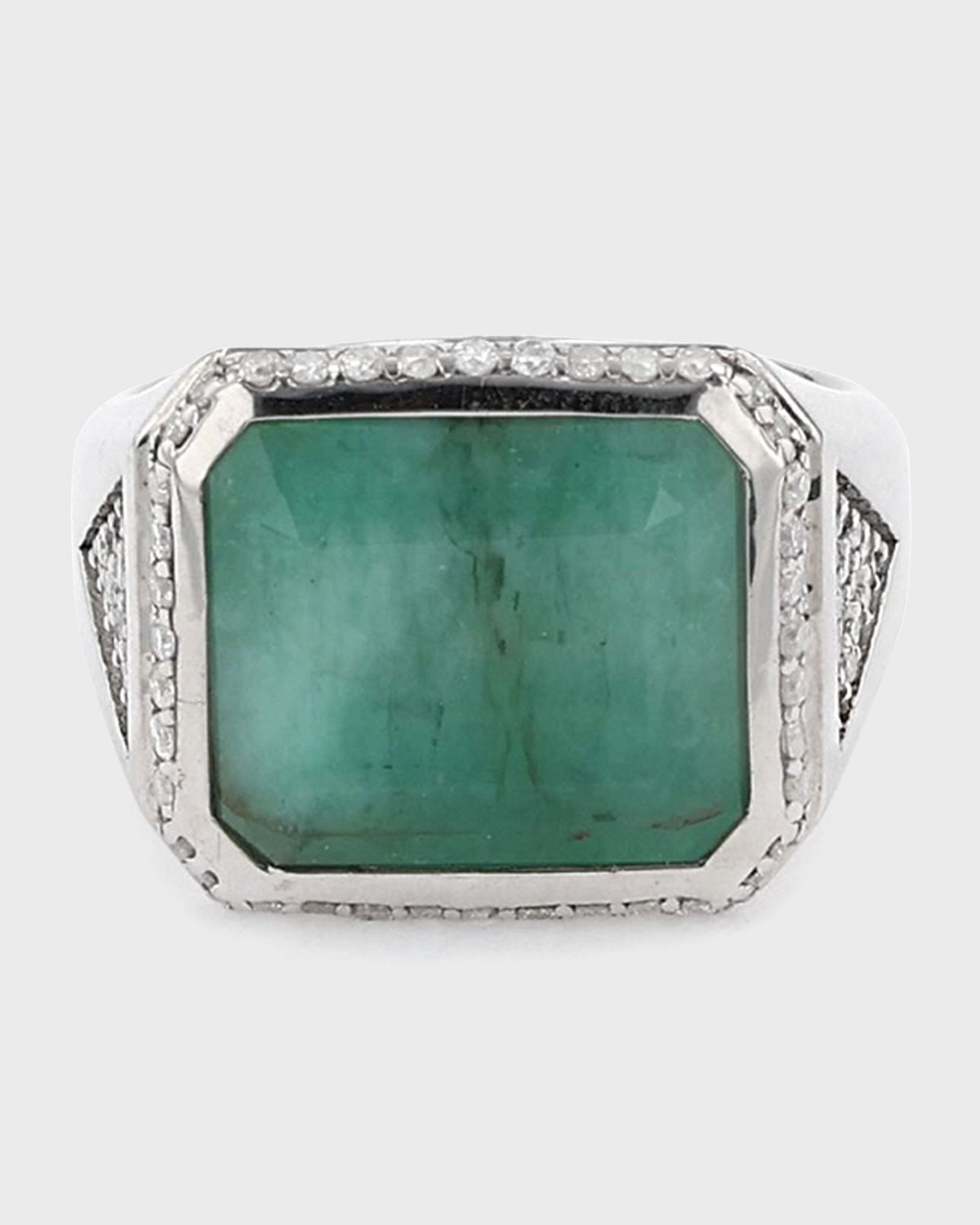 Sheryl Lowe Emerald and Diamond Halo Pave Signet Ring