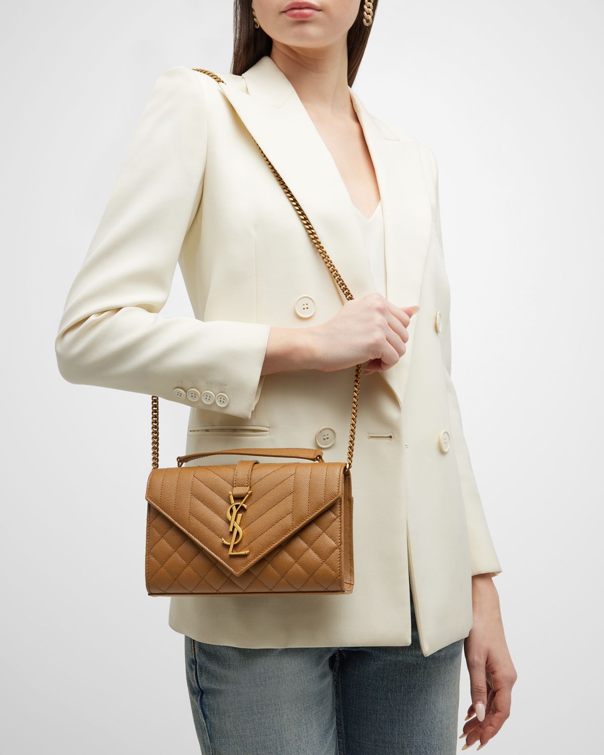 Saint Laurent Envelope Triquilt Small YSL Crossbody Bag in Grained Leather