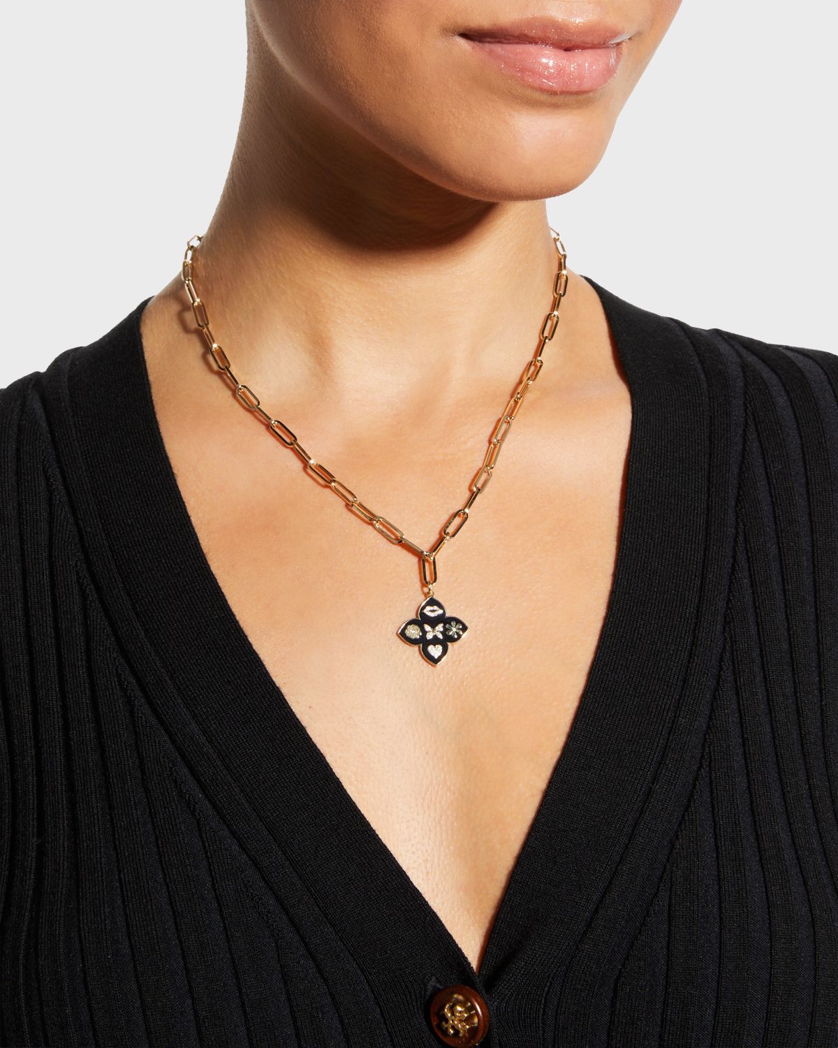 Sydney Evan 14k Yellow Gold & Diamond Paperclip Chain Charm Necklace