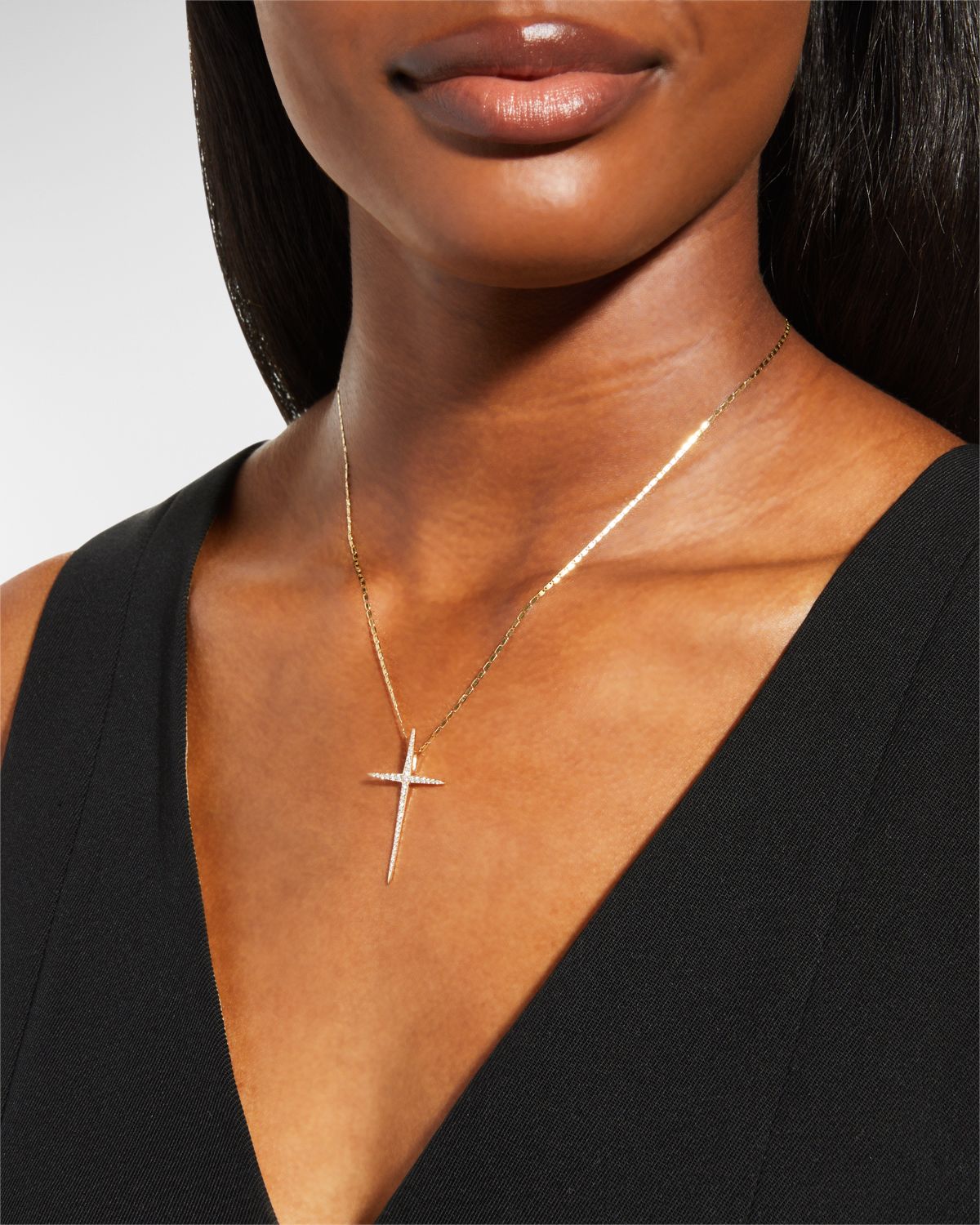 LANA 14K Gold Flawless Skinny Pointed Cross Pendant Necklace
