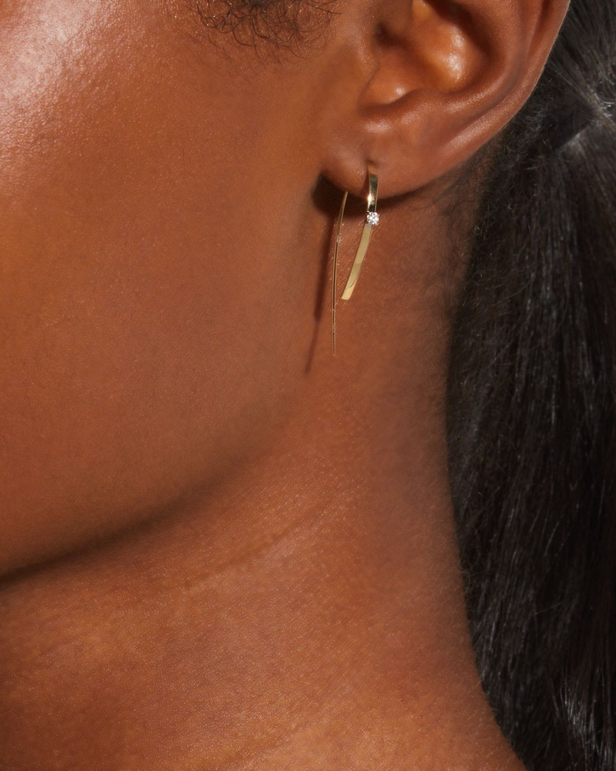 LANA 14K Gold Small Flat Forward Facing Hooked On Hoop Earrings with Diamonds