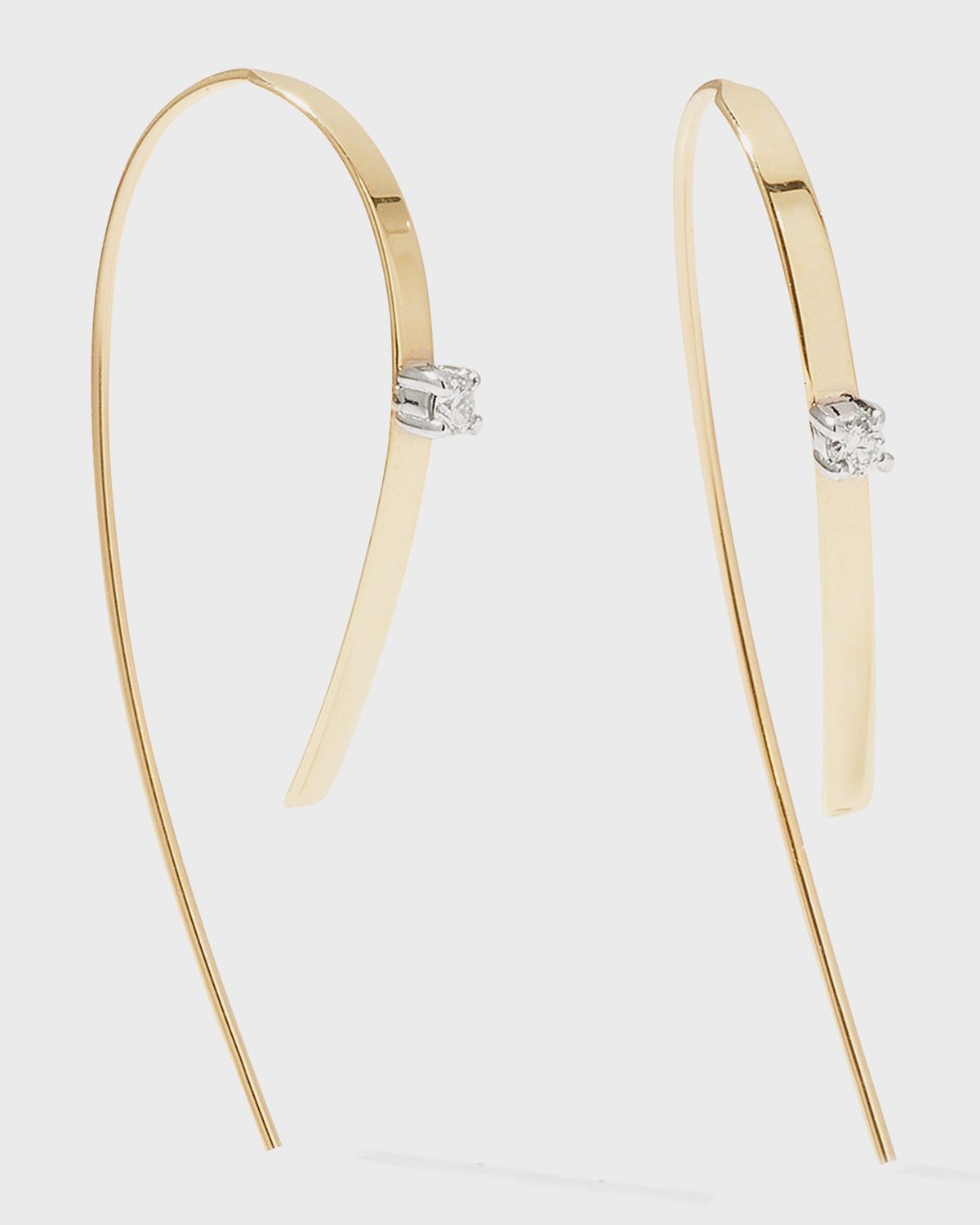 LANA 14K Gold Small Flat Forward Facing Hooked On Hoop Earrings with Diamonds
