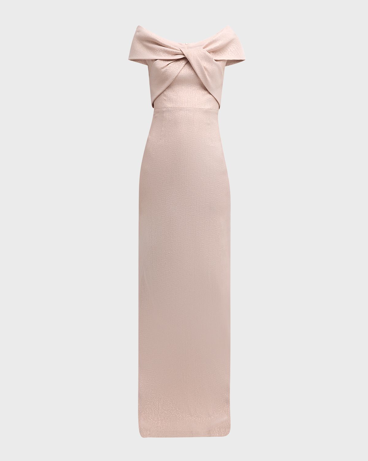 Rickie Freeman for Teri Jon Jacquard Off-Shoulder Twist Gown