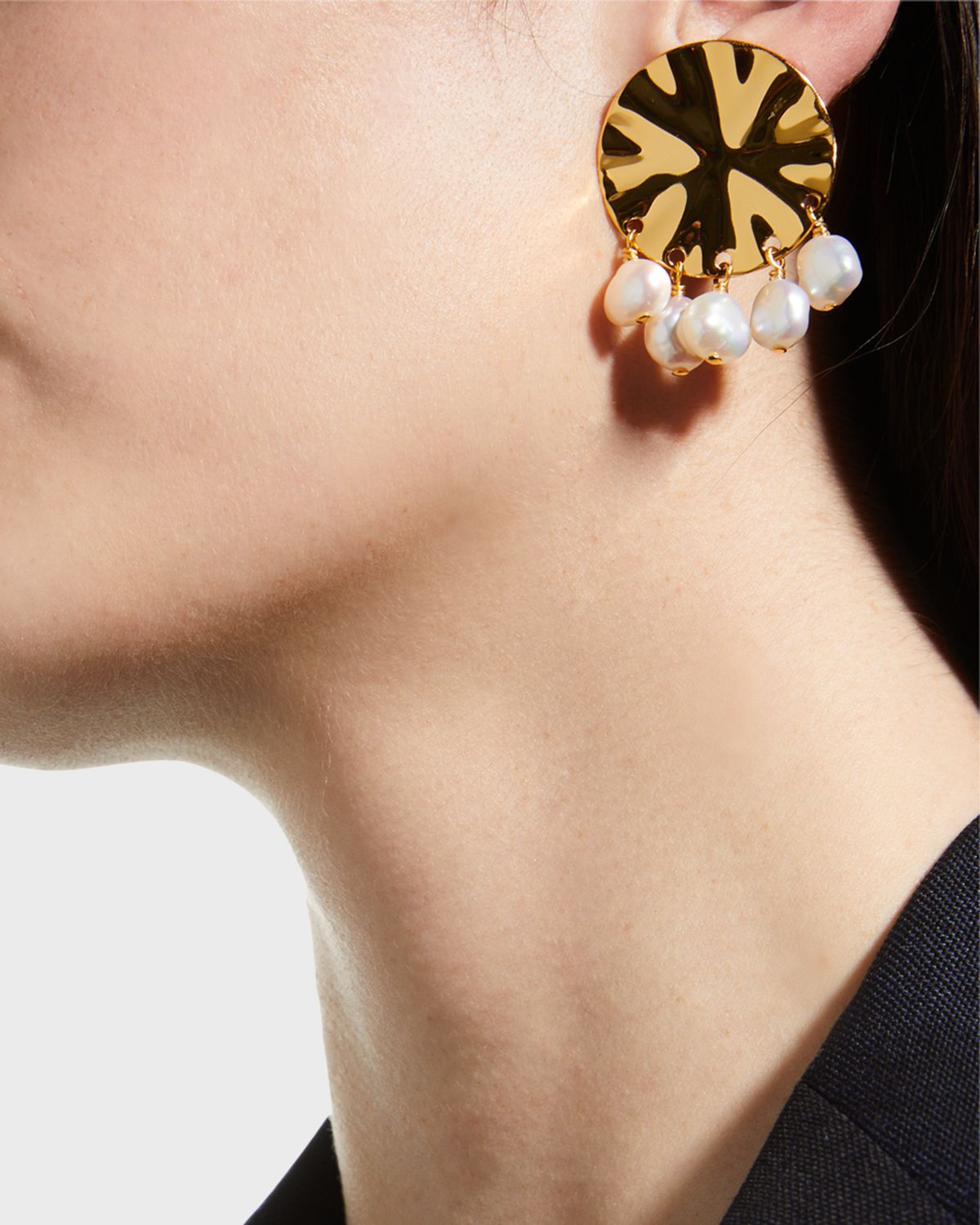 NEST Jewelry Wavy Clip Pearl Drop Earrings