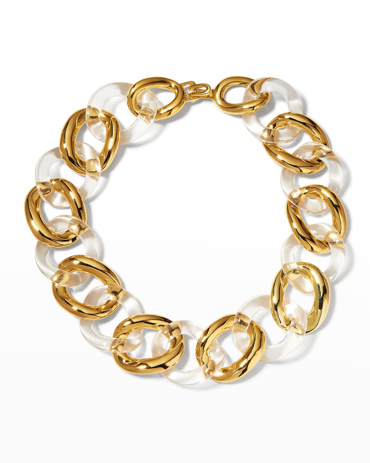 Kenneth Jay Lane Polished Gold with Resin Clear Links Necklace, 18"L