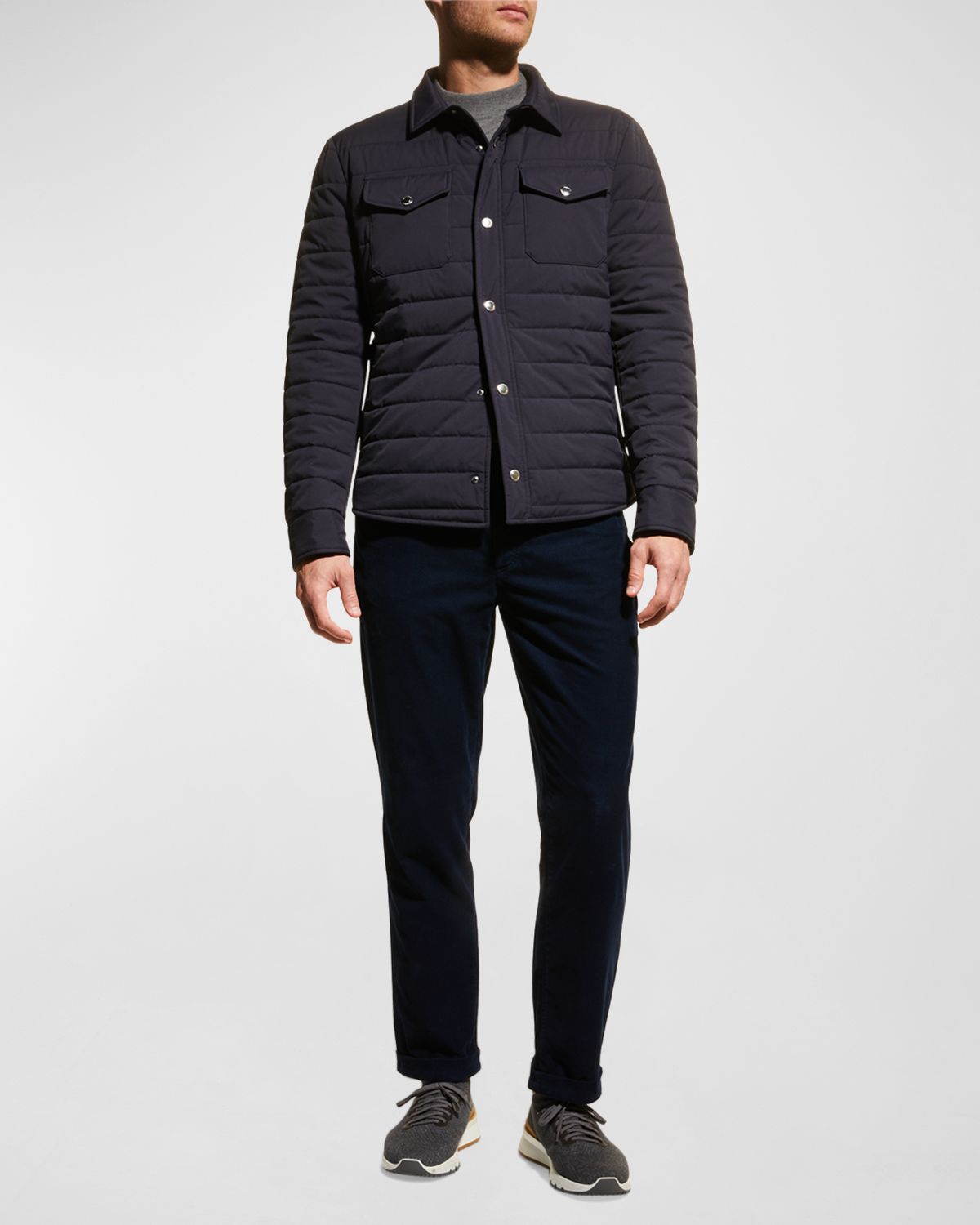 Brunello Cucinelli Men 's Quilted Nylon Shirt Jacket