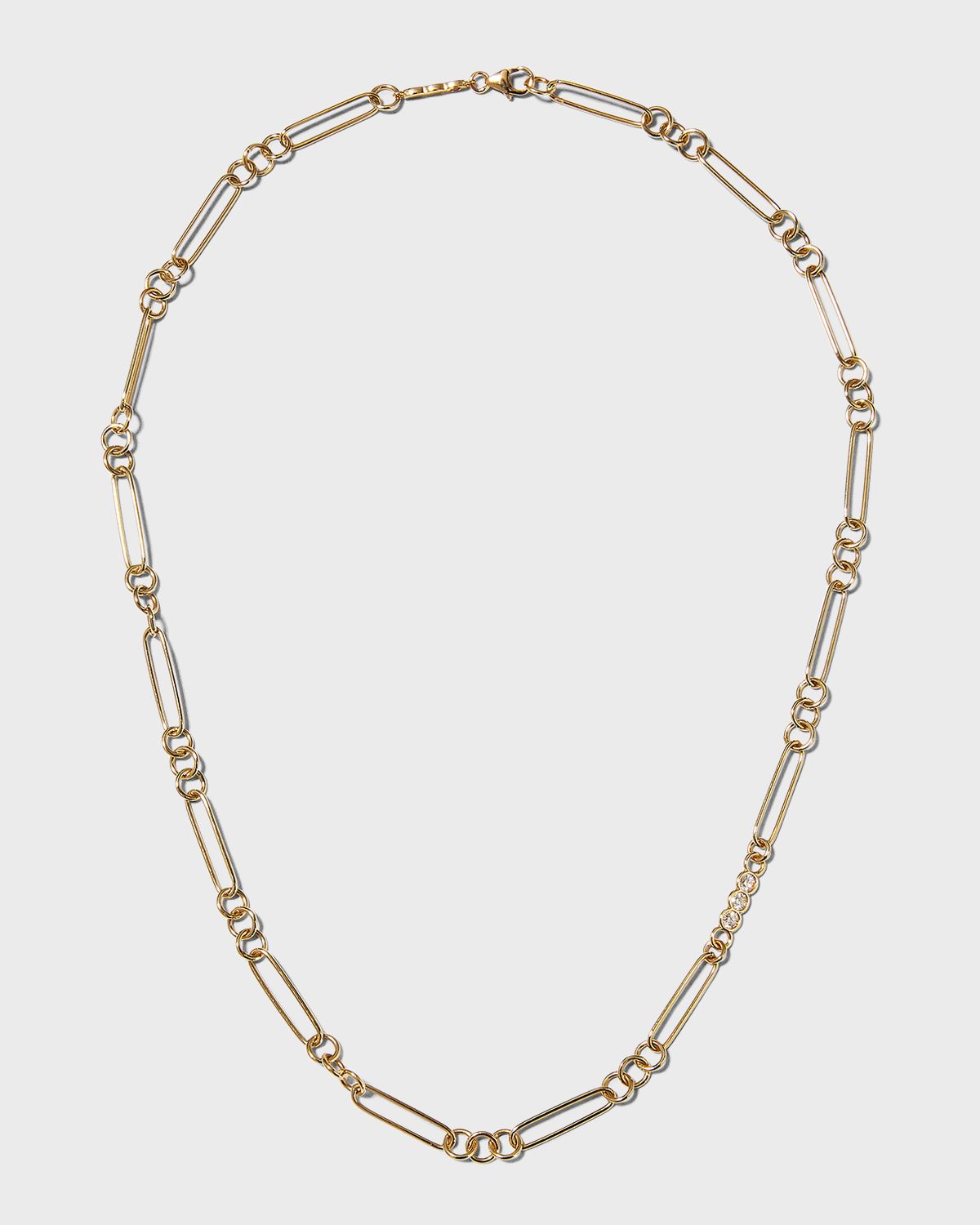 Roberto Coin Yellow Gold Oval-Link Chain Necklace with Diamond Section